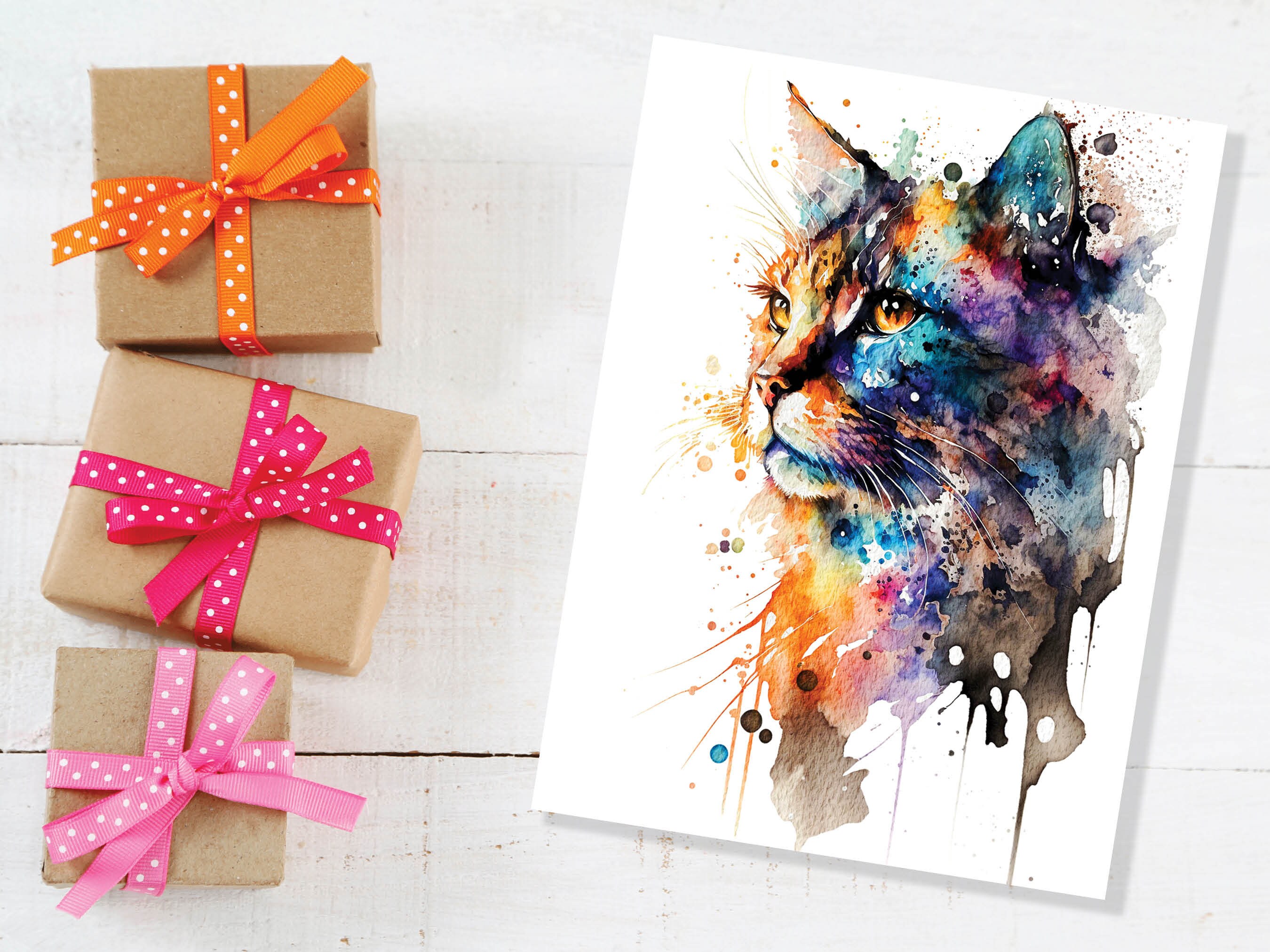 Abstract Cat Card Colourful Watercolour Painting Crazy Cat Lady Lovers Birthday Thank You Pet Sitting Greeting Cards for Mum Wife Sister - View 5