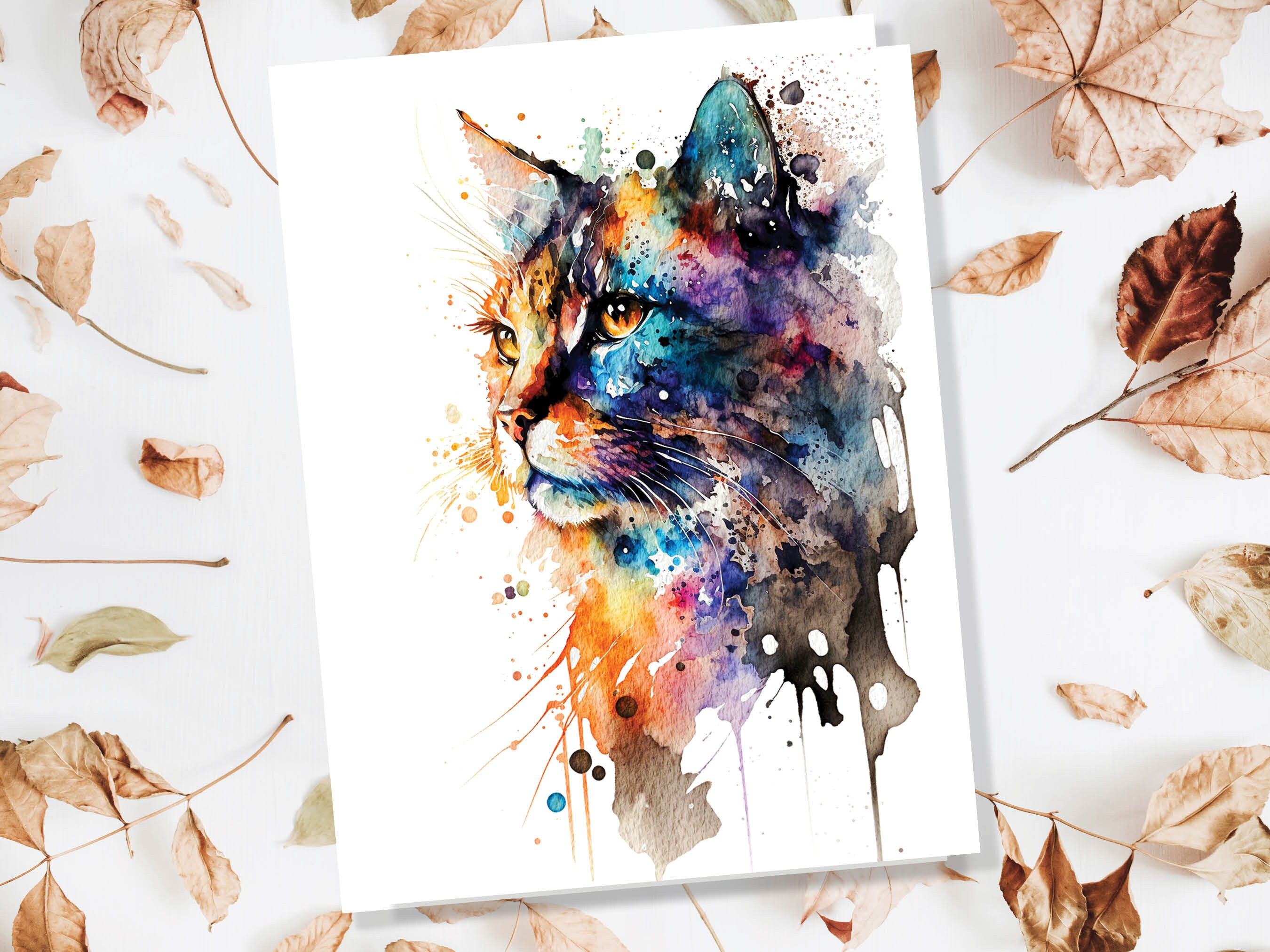 Abstract Cat Card Colourful Watercolour Painting Crazy Cat Lady Lovers Birthday Thank You Pet Sitting Greeting Cards for Mum Wife Sister - View 6