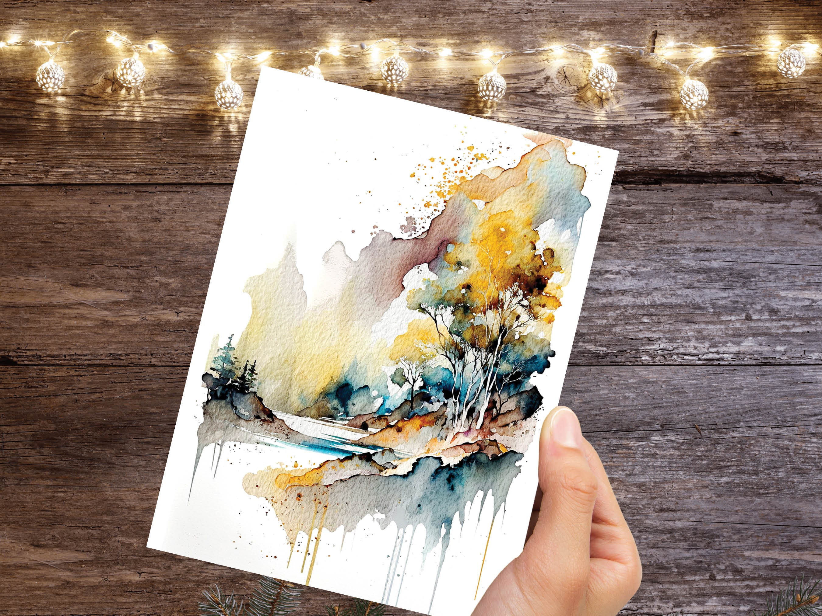 Landscape Card Watercolour Abstract Magical Painting Any Occasion Thinking Of You Notelets Just Because Nature Lover Mum Note Greeting Cards