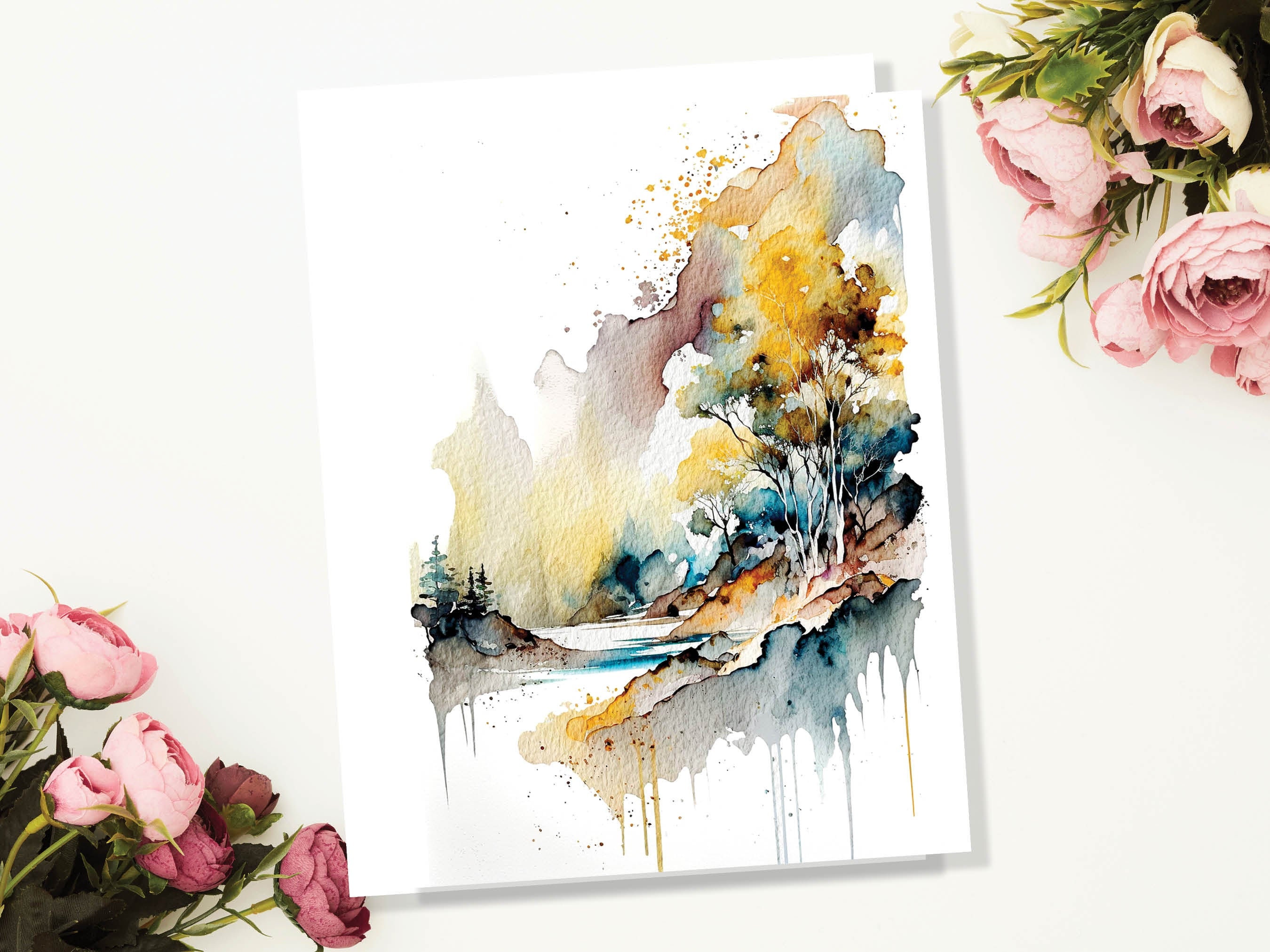 Landscape Card Watercolour Abstract Magical Painting Any Occasion Thinking Of You Notelets Just Because Nature Lover Mum Note Greeting Cards - View 4