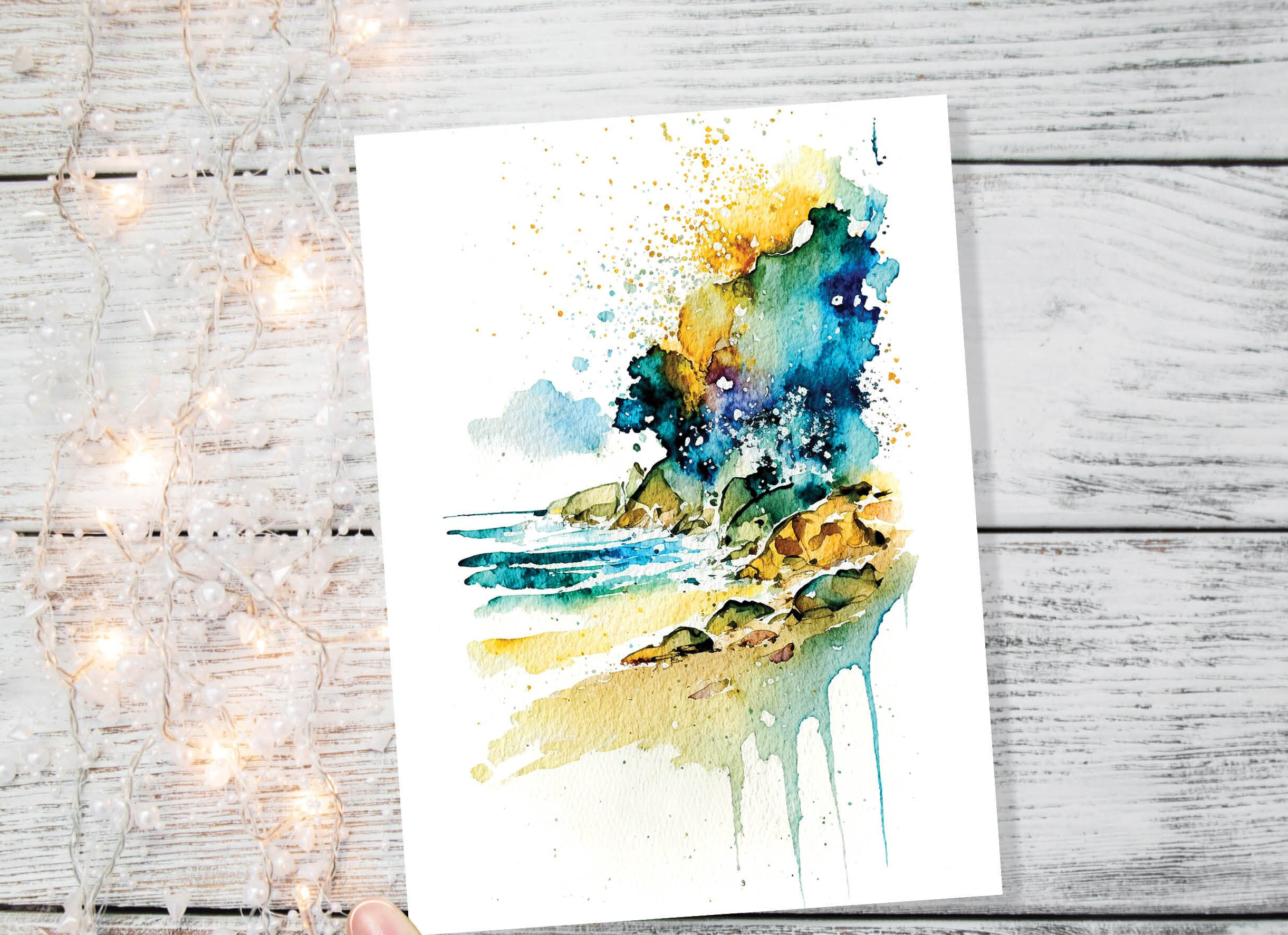 Beach Note Cards Watercolour Abstract Painting Ocean Coastal Inspired Nautical Sea Seaside Lover Greetings Any Occasion Thinking of You BFF