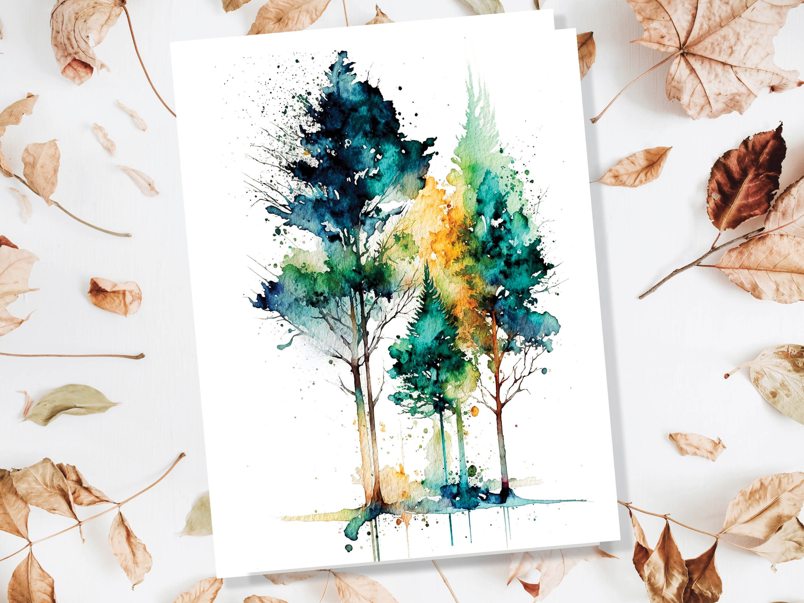 Minimal Watercolor Forest Card Nature Lover Abstract Trees Woodland Painting Greeting Cards Any Occasion Thinking of You Thanks Just Because - View 8