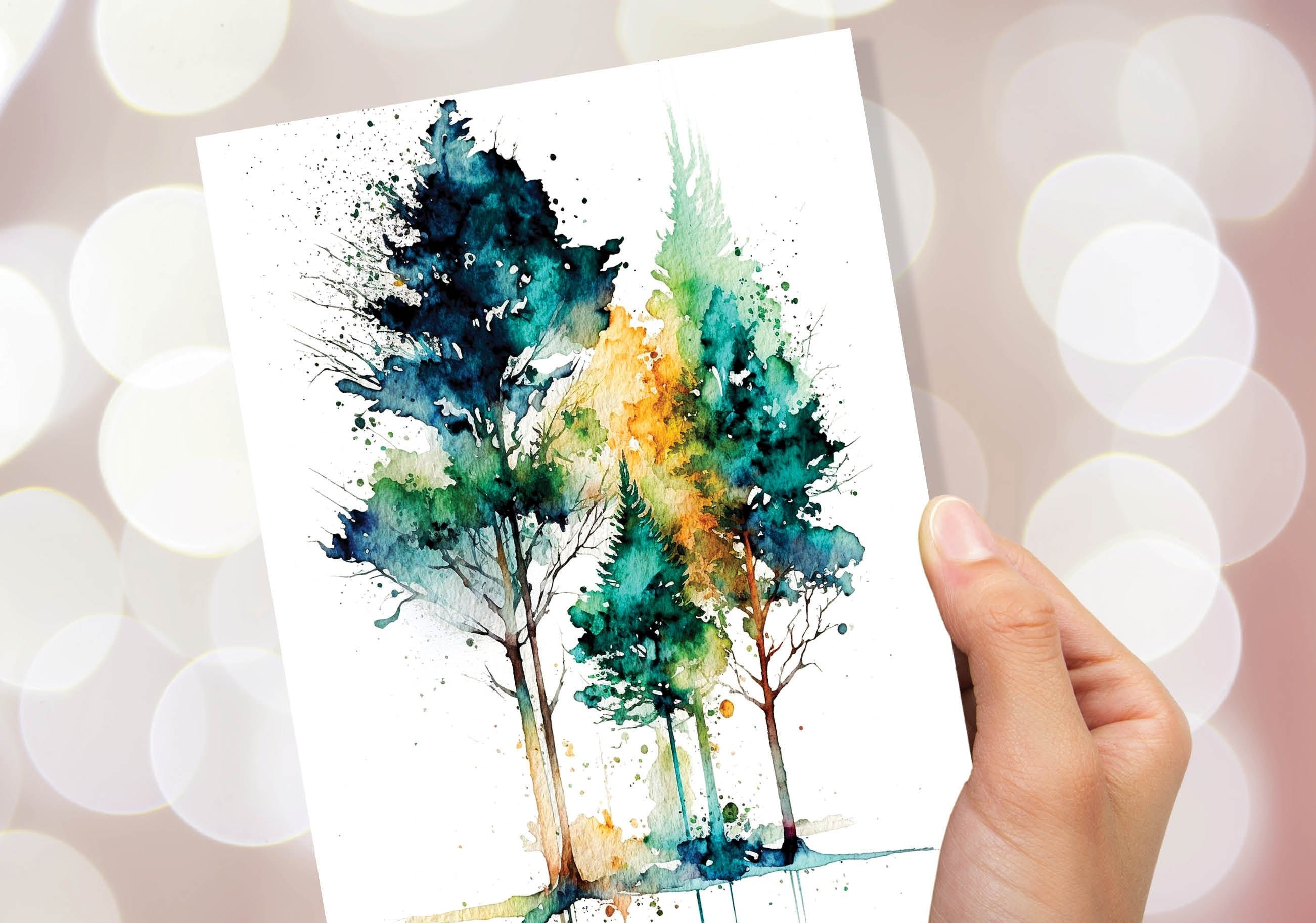 Minimal Watercolor Forest Card Nature Lover Abstract Trees Woodland Painting Greeting Cards Any Occasion Thinking of You Thanks Just Because - View 9