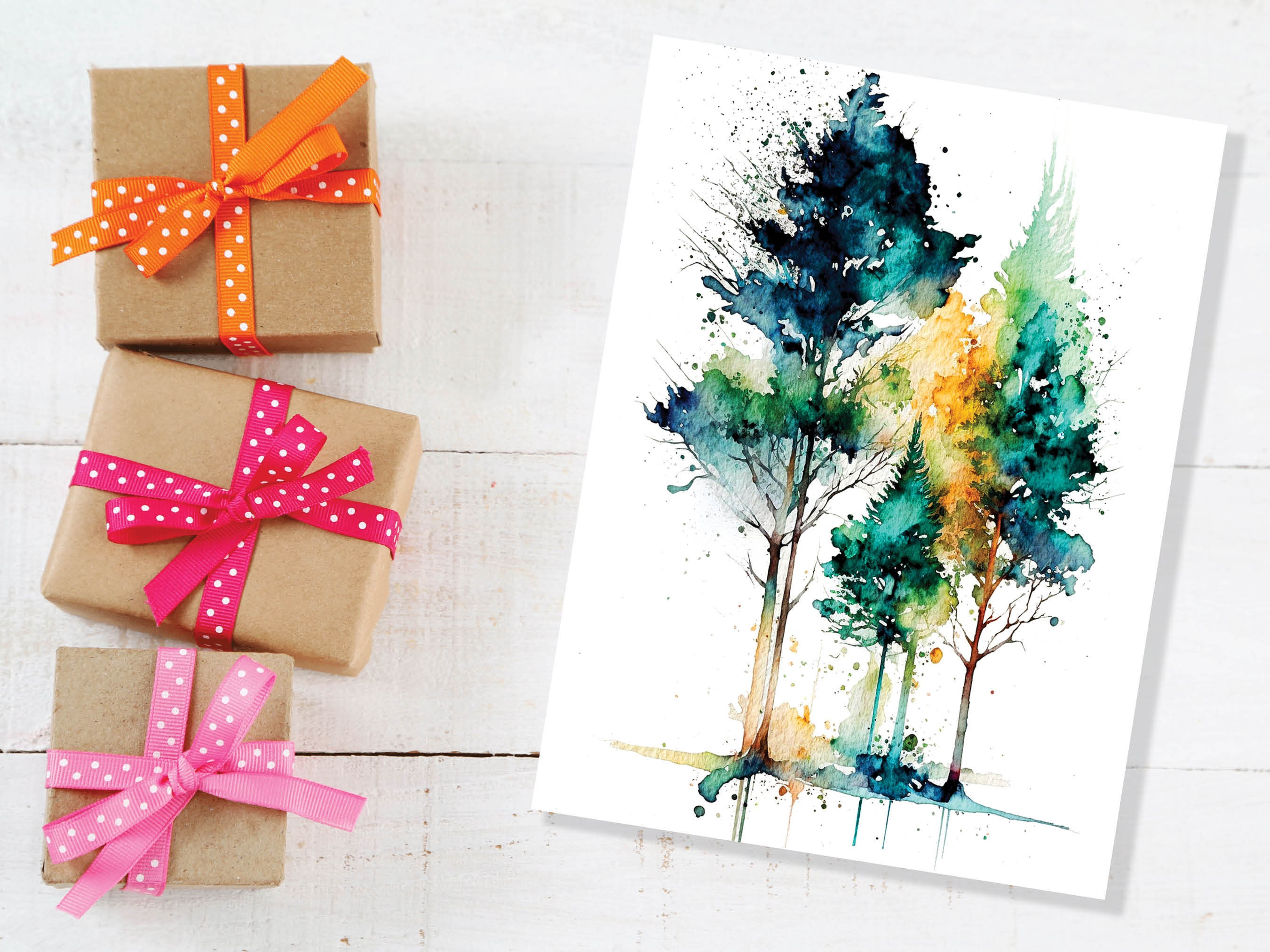 Minimal Watercolor Forest Card Nature Lover Abstract Trees Woodland Painting Greeting Cards Any Occasion Thinking of You Thanks Just Because - View 7