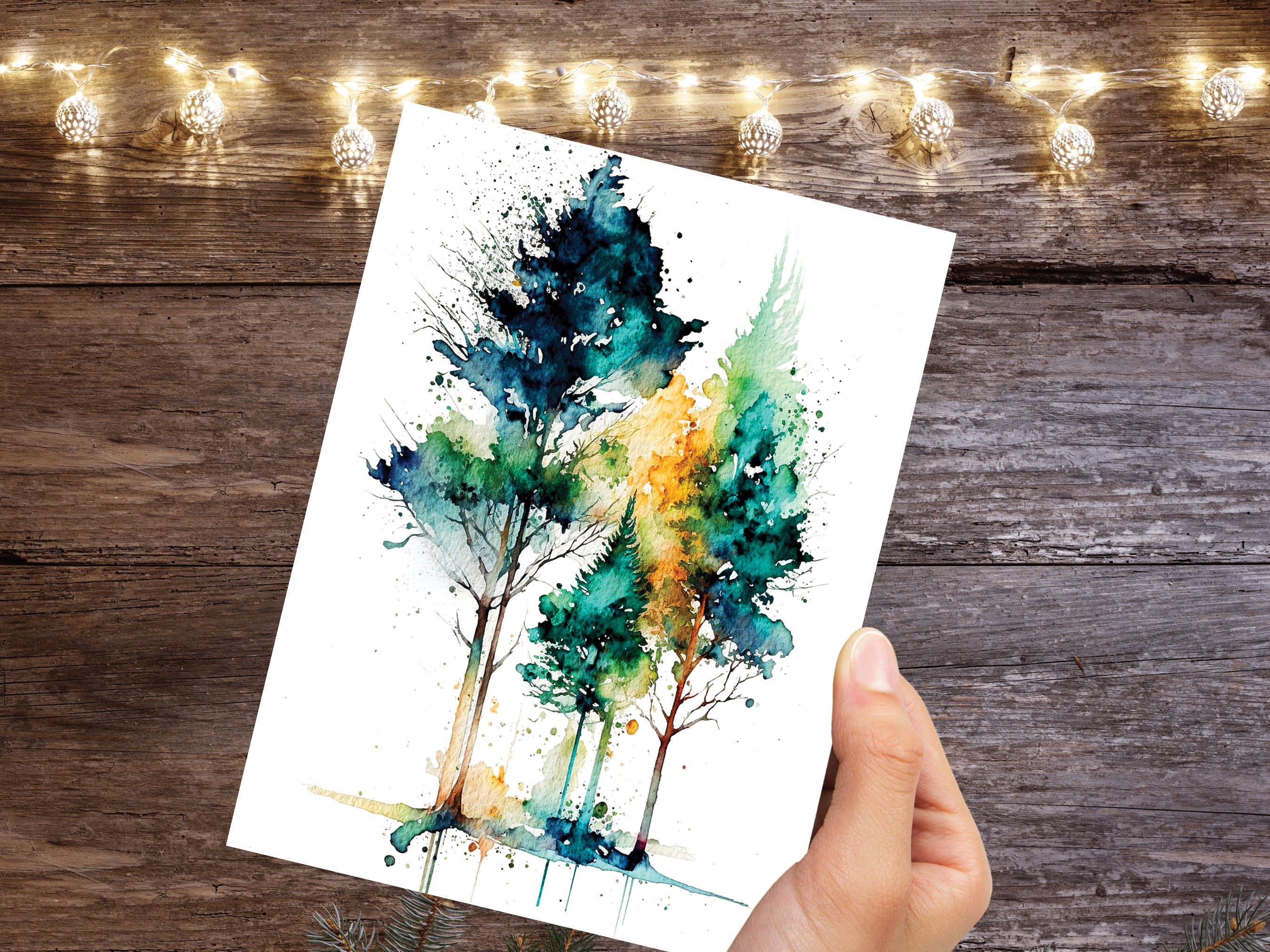 Minimal Watercolor Forest Card Nature Lover Abstract Trees Woodland Painting Greeting Cards Any Occasion Thinking of You Thanks Just Because - View 10