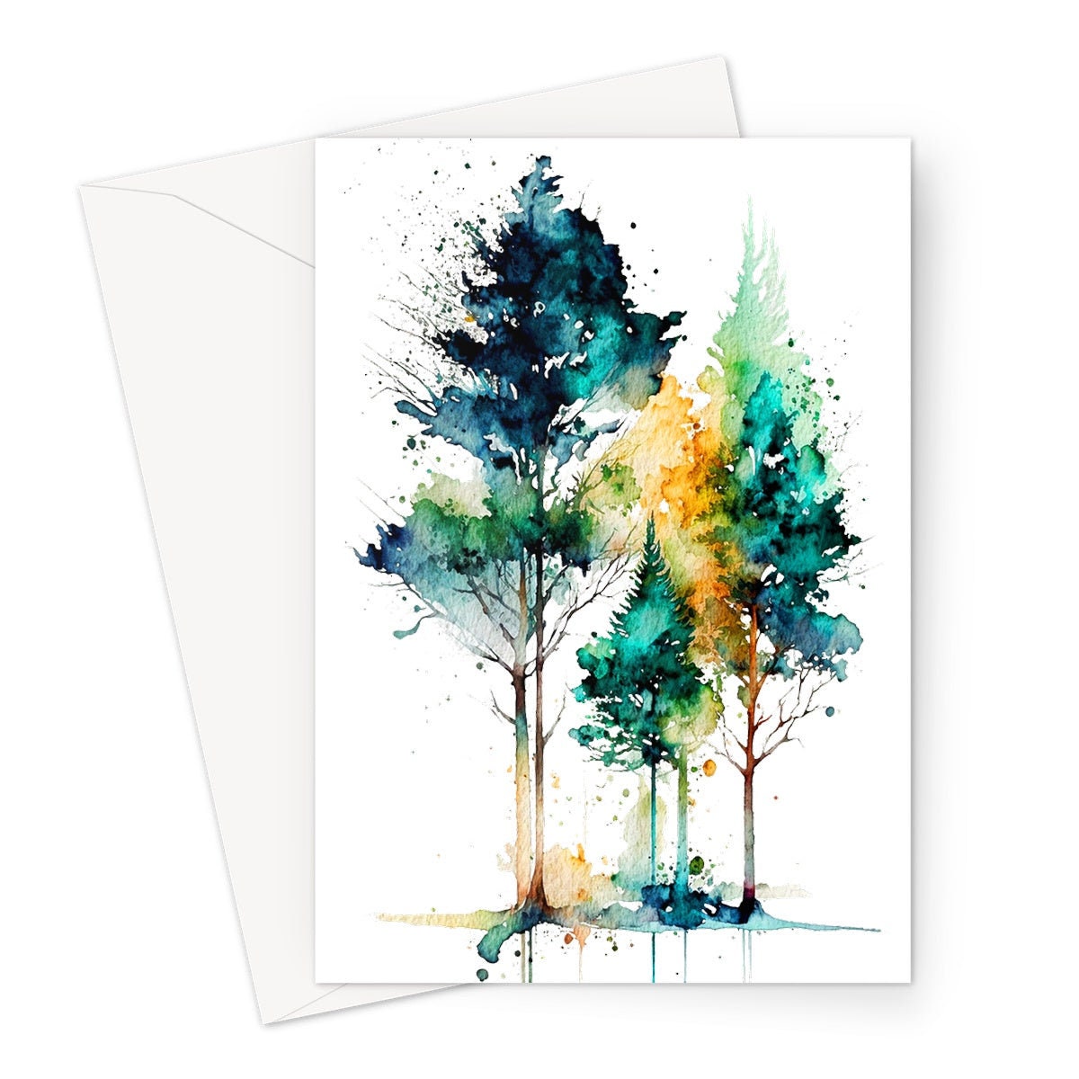 Minimal Watercolor Forest Card Nature Lover Abstract Trees Woodland Painting Greeting Cards Any Occasion Thinking of You Thanks Just Because - View 2