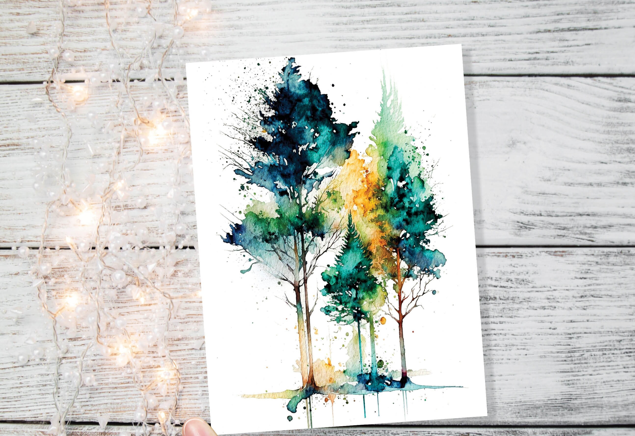 Minimal Watercolor Forest Card Nature Lover Abstract Trees Woodland Painting Greeting Cards Any Occasion Thinking of You Thanks Just Because - View 5