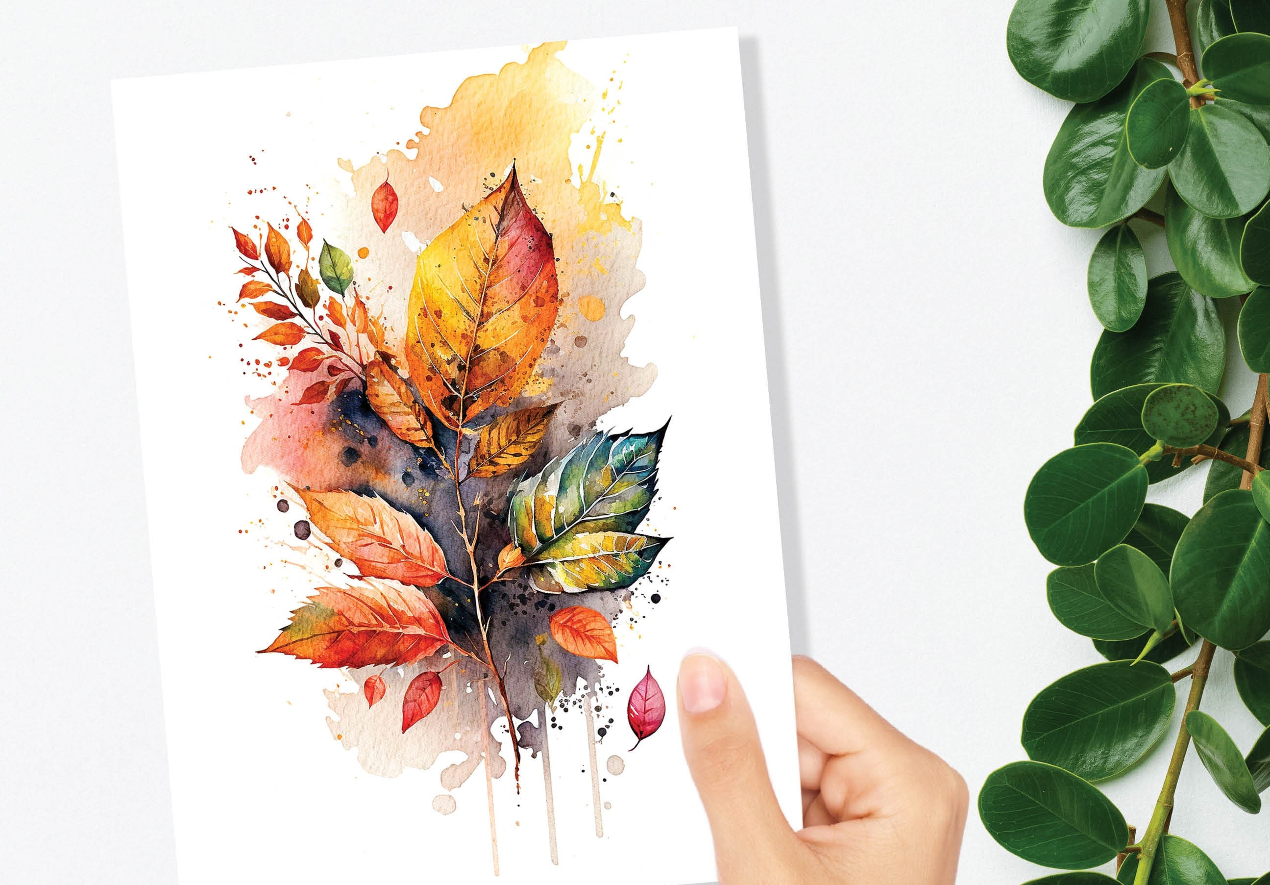 Autumn Leaves Card Happy Thanksgiving Fall Greeting Cards Leaf Nature Note Cards All Occasion Notelets Watercolour Harvest Thanks Greetings - View 10