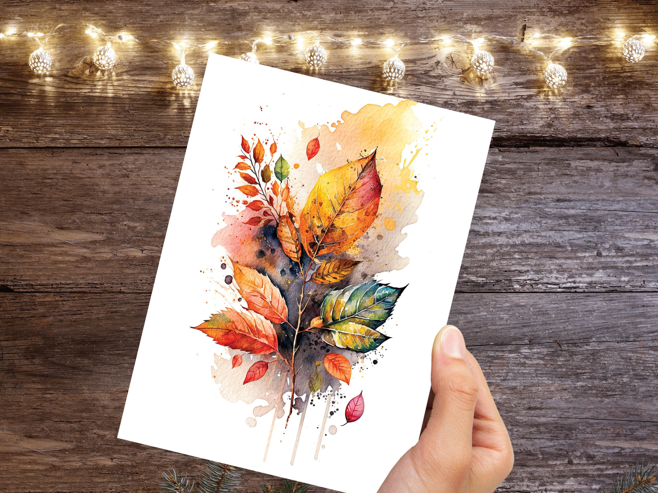 Autumn Leaves Card Happy Thanksgiving Fall Greeting Cards Leaf Nature Note Cards All Occasion Notelets Watercolour Harvest Thanks Greetings