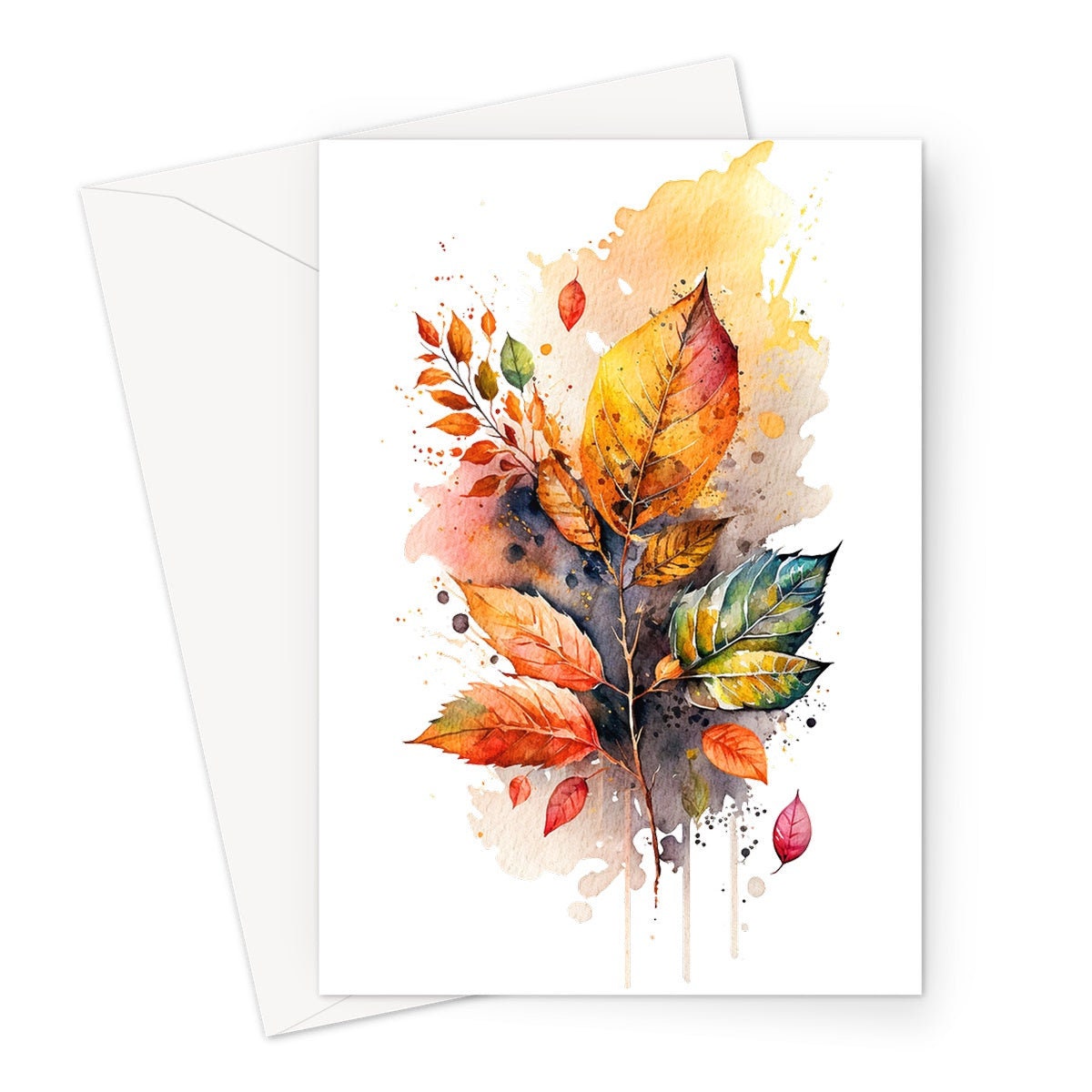 Autumn Leaves Card Happy Thanksgiving Fall Greeting Cards Leaf Nature Note Cards All Occasion Notelets Watercolour Harvest Thanks Greetings - View 3