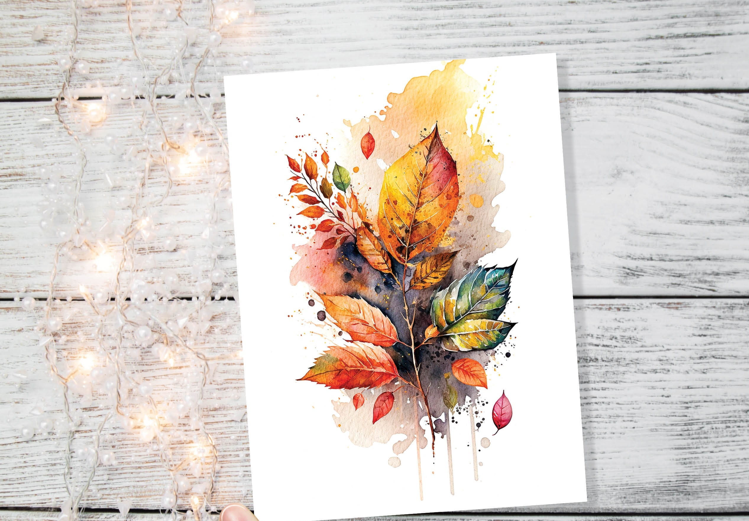 Autumn Leaves Card Happy Thanksgiving Fall Greeting Cards Leaf Nature Note Cards All Occasion Notelets Watercolour Harvest Thanks Greetings - View 6