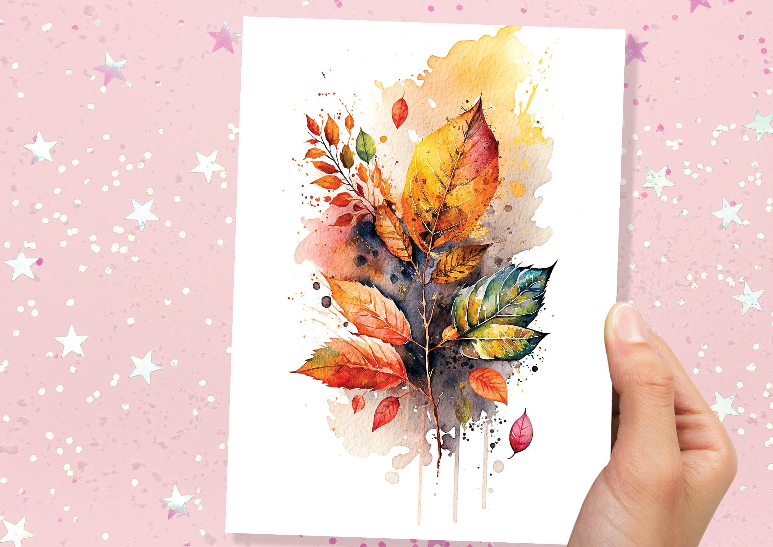 Autumn Leaves Card Happy Thanksgiving Fall Greeting Cards Leaf Nature Note Cards All Occasion Notelets Watercolour Harvest Thanks Greetings - View 7