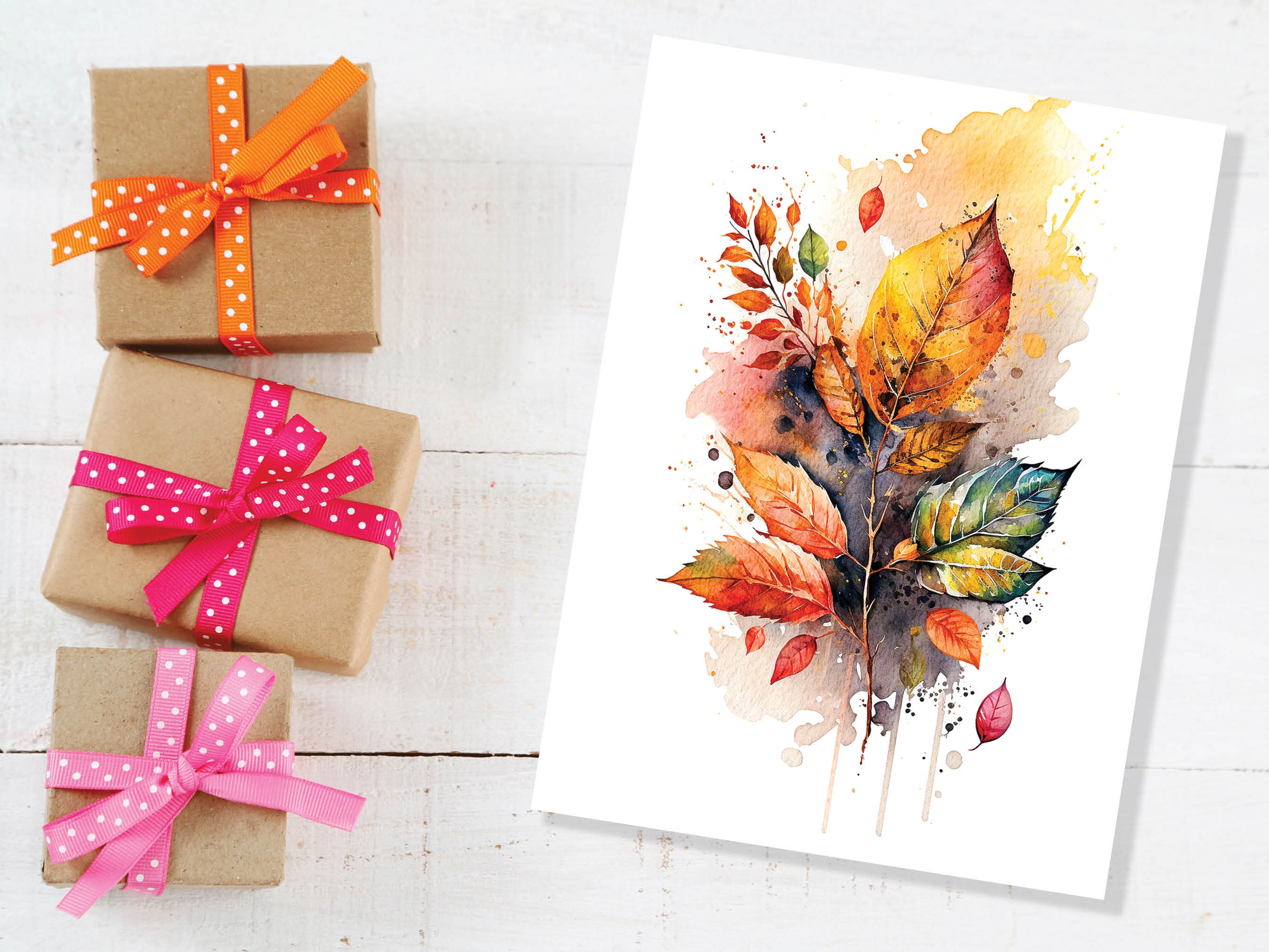 Autumn Leaves Card Happy Thanksgiving Fall Greeting Cards Leaf Nature Note Cards All Occasion Notelets Watercolour Harvest Thanks Greetings - View 8