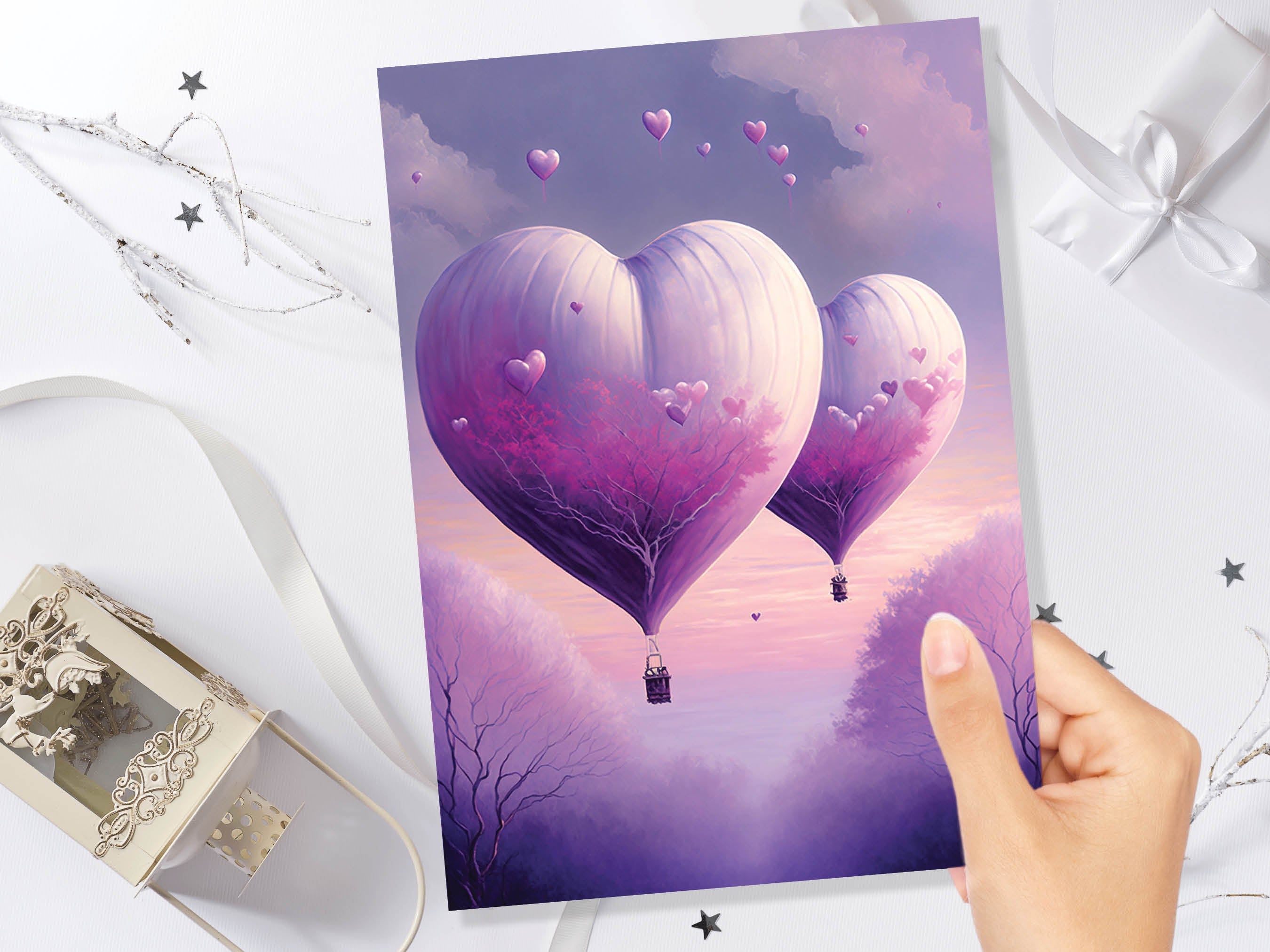 Dreamy Romantic Heart-Shaped Hot Air Balloon Greeting Card Romantic for Couples Her Wife Girlfriend Babe Darling Anniversary Monthsary