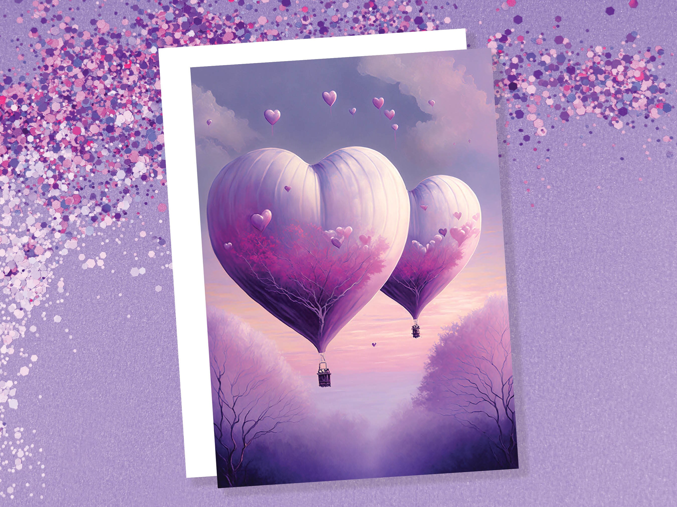 Dreamy Romantic Heart-Shaped Hot Air Balloon Greeting Card Romantic for Couples Her Wife Girlfriend Babe Darling Anniversary Monthsary - View 6