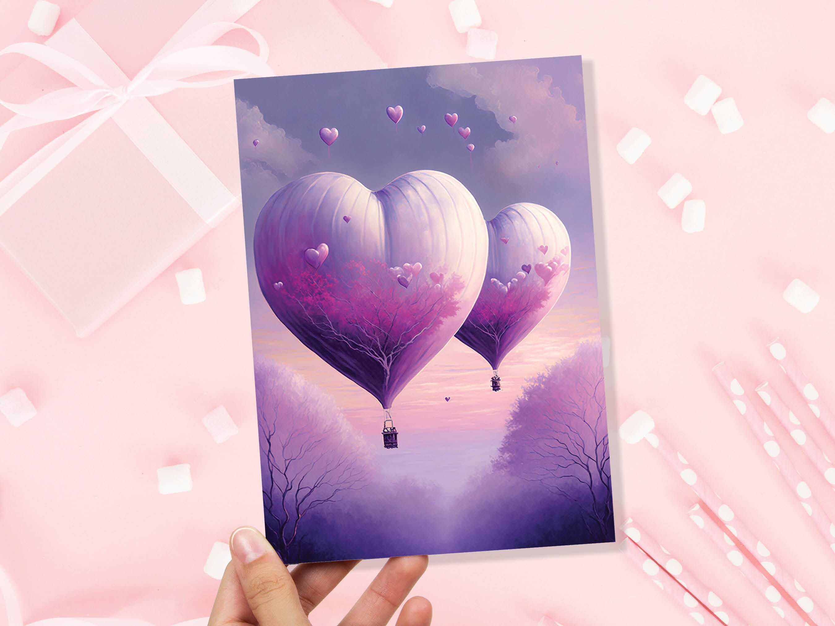 Dreamy Romantic Heart-Shaped Hot Air Balloon Greeting Card Romantic for Couples Her Wife Girlfriend Babe Darling Anniversary Monthsary - View 7