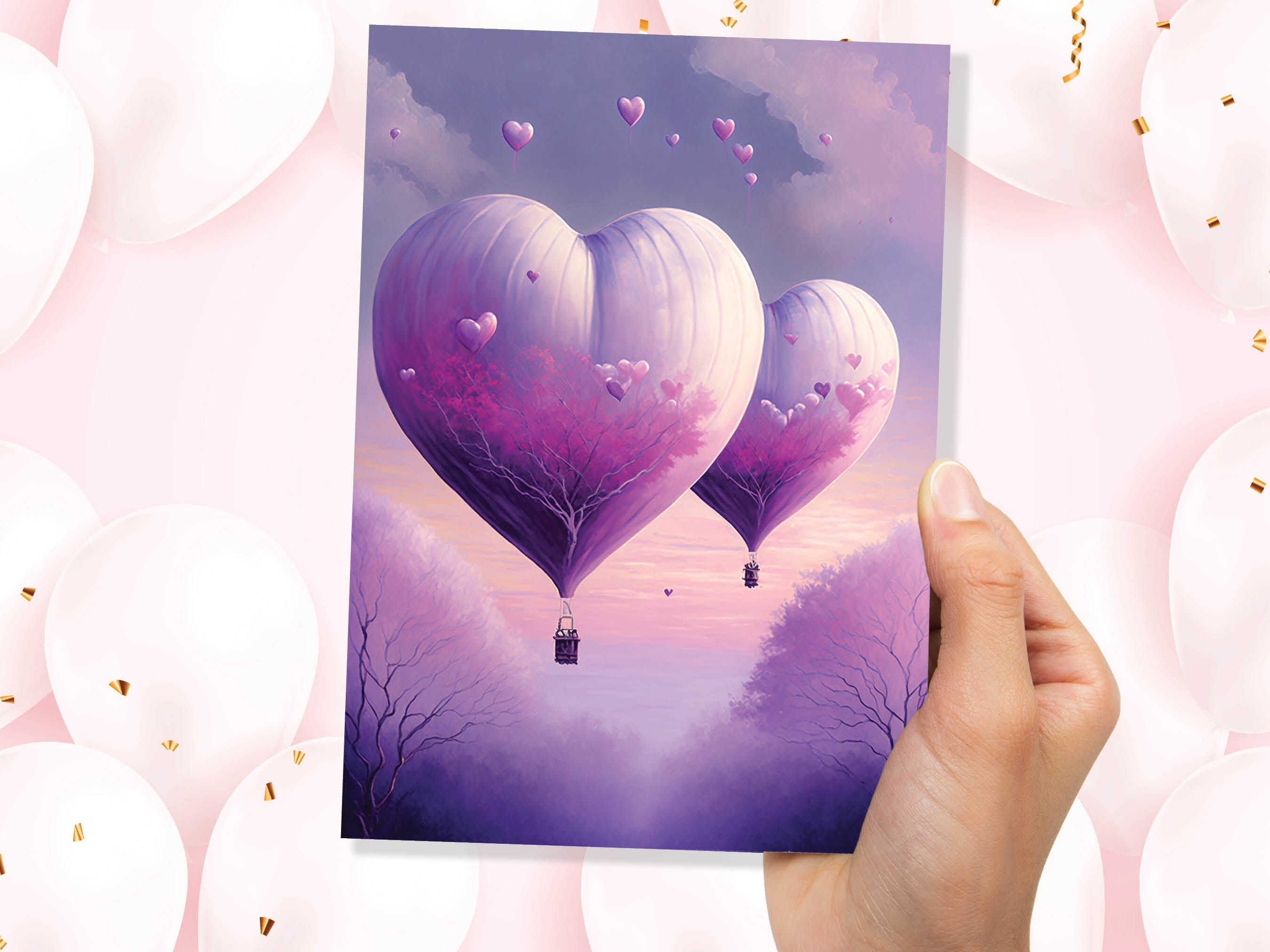 Dreamy Romantic Heart-Shaped Hot Air Balloon Greeting Card Romantic for Couples Her Wife Girlfriend Babe Darling Anniversary Monthsary - View 8