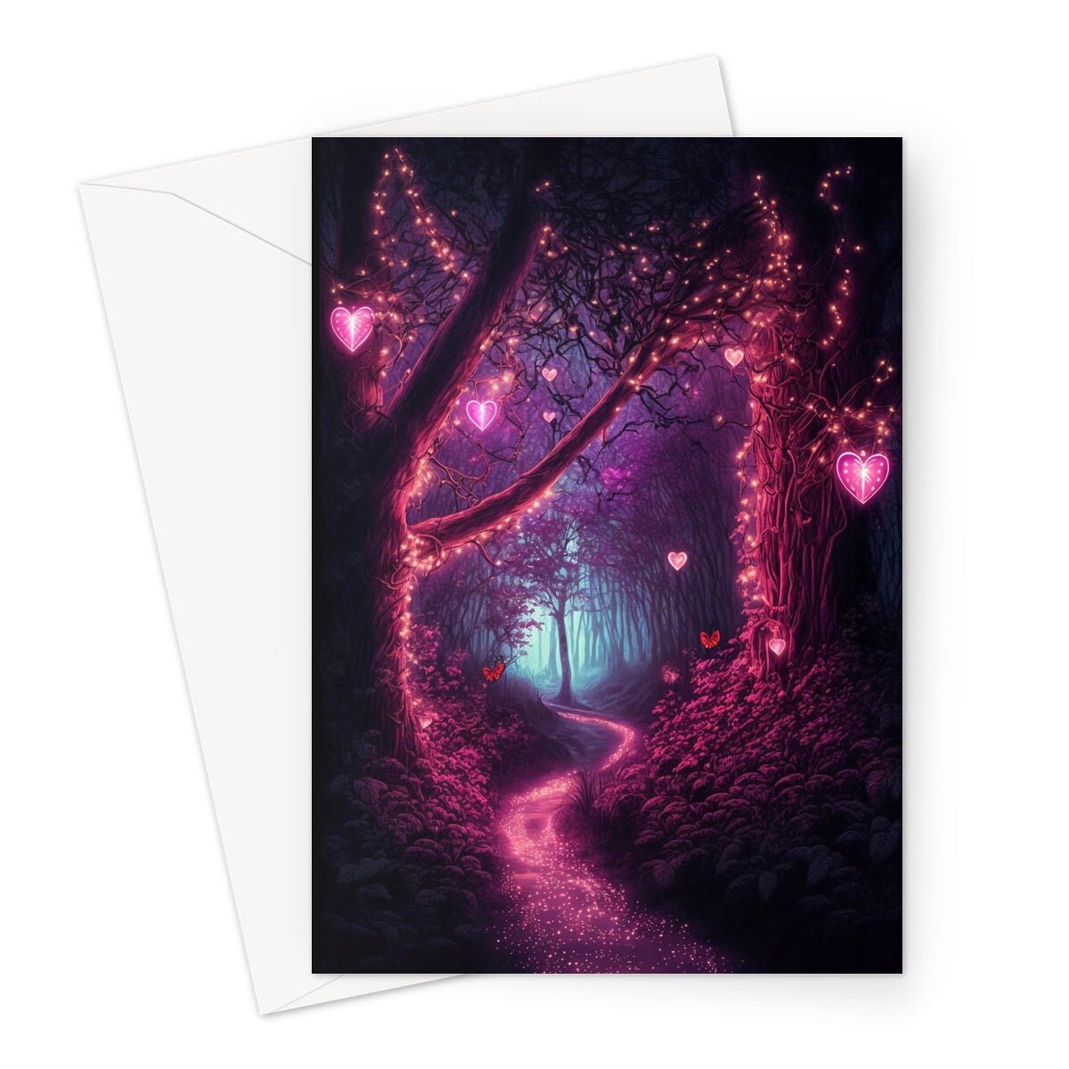 Romantic Magical Garden with Heart-Shaped Lights and Mystical Whimsical Night Butterfly Greeting Card Wife Girlfriend Anniversary Monthsary - View 2