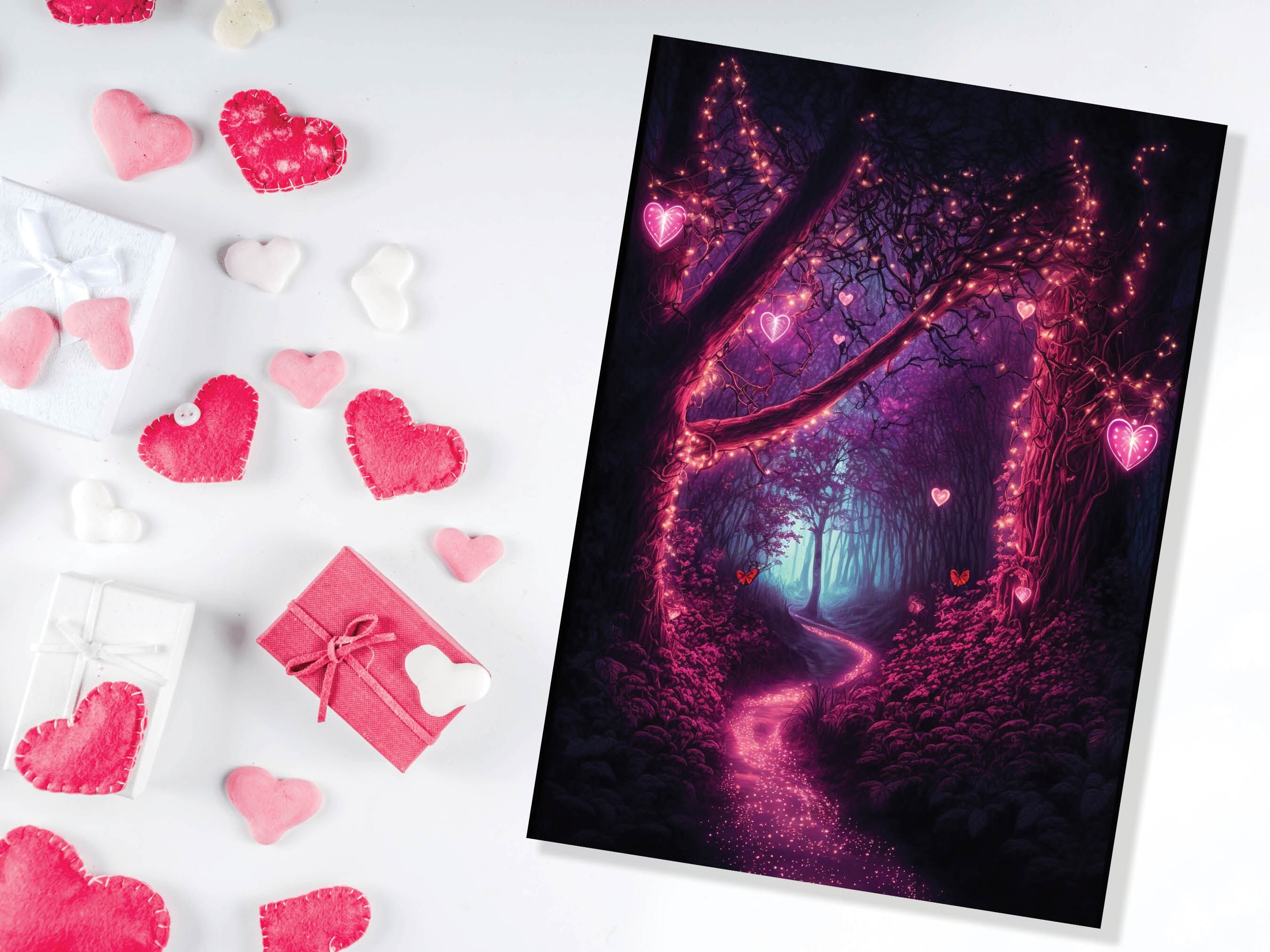 Romantic Magical Garden with Heart-Shaped Lights and Mystical Whimsical Night Butterfly Greeting Card Wife Girlfriend Anniversary Monthsary - View 6