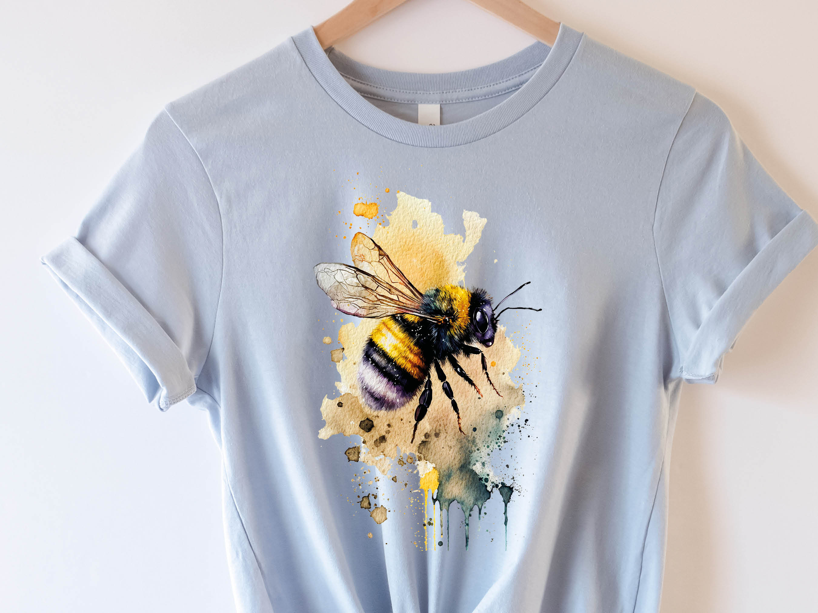 Honey Bee T-Shirt Messy Watercolour Summer Tee Painting Bumble Bees Nature Insect Eco-Friendly Sustainable Springtime Gift for Women Her - View 5