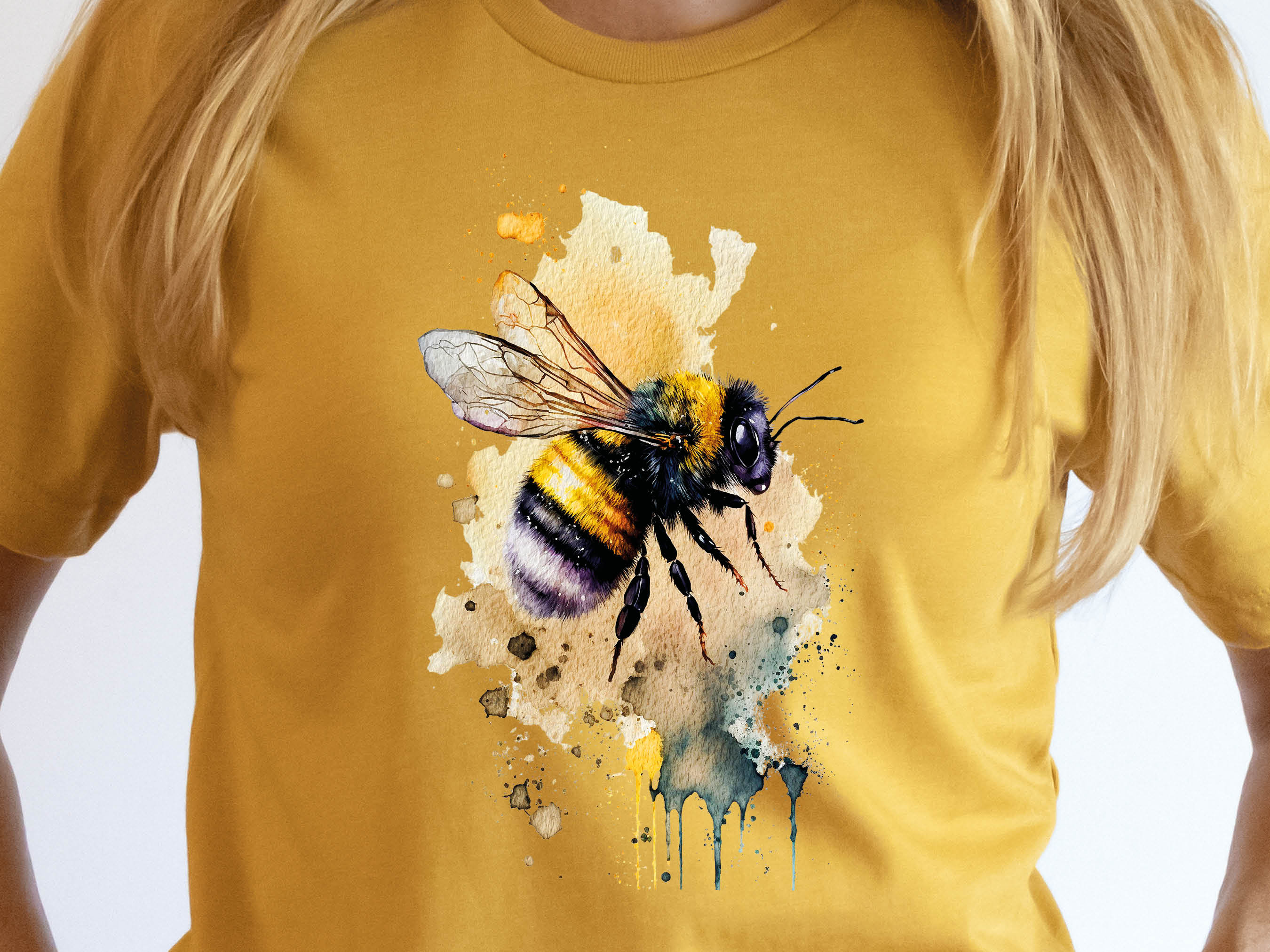 Honey Bee T-Shirt Messy Watercolour Summer Tee Painting Bumble Bees Nature Insect Eco-Friendly Sustainable Springtime Gift for Women Her - View 6