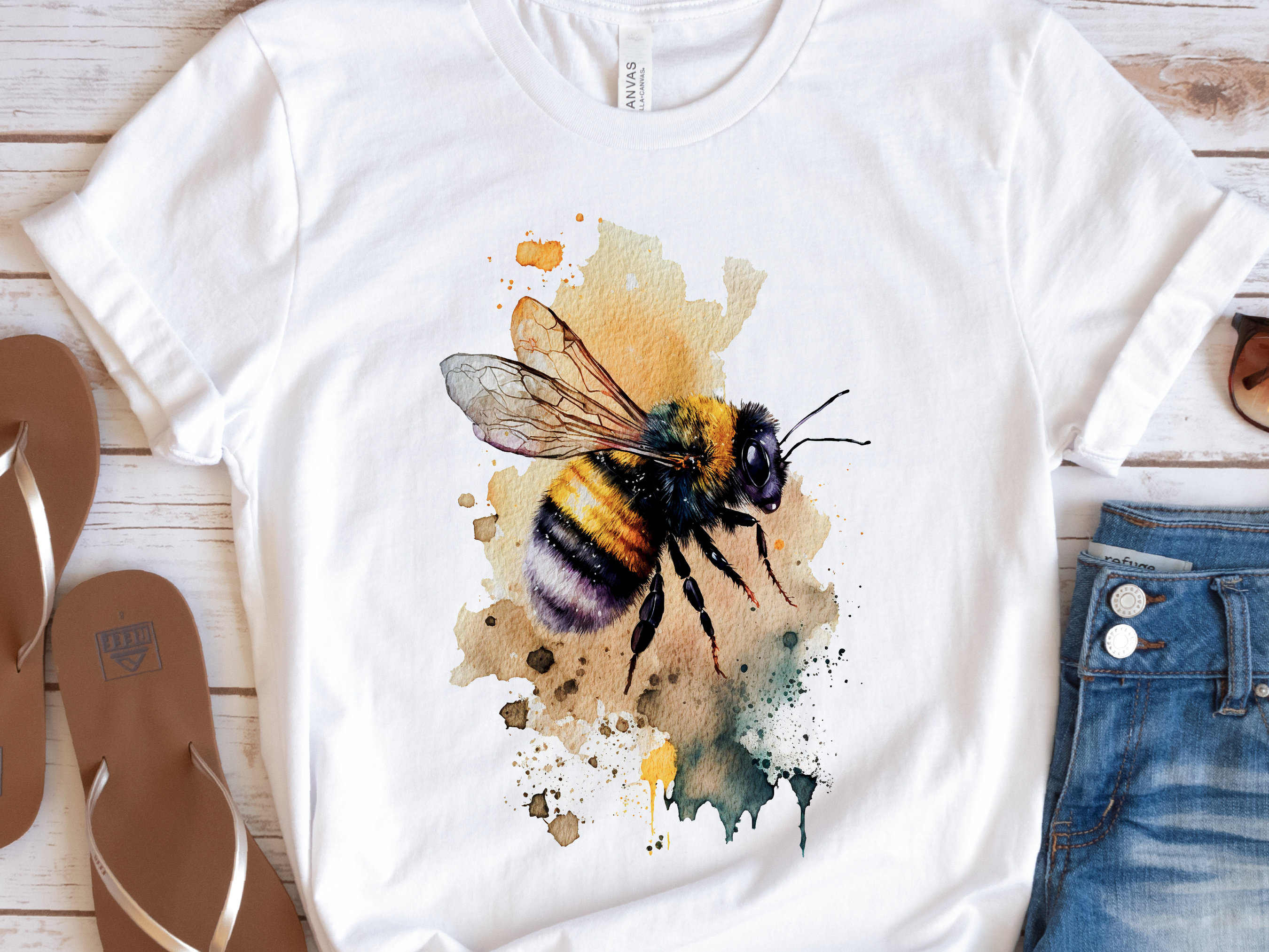 Honey Bee T-Shirt Messy Watercolour Summer Tee Painting Bumble Bees Nature Insect Eco-Friendly Sustainable Springtime Gift for Women Her - View 7