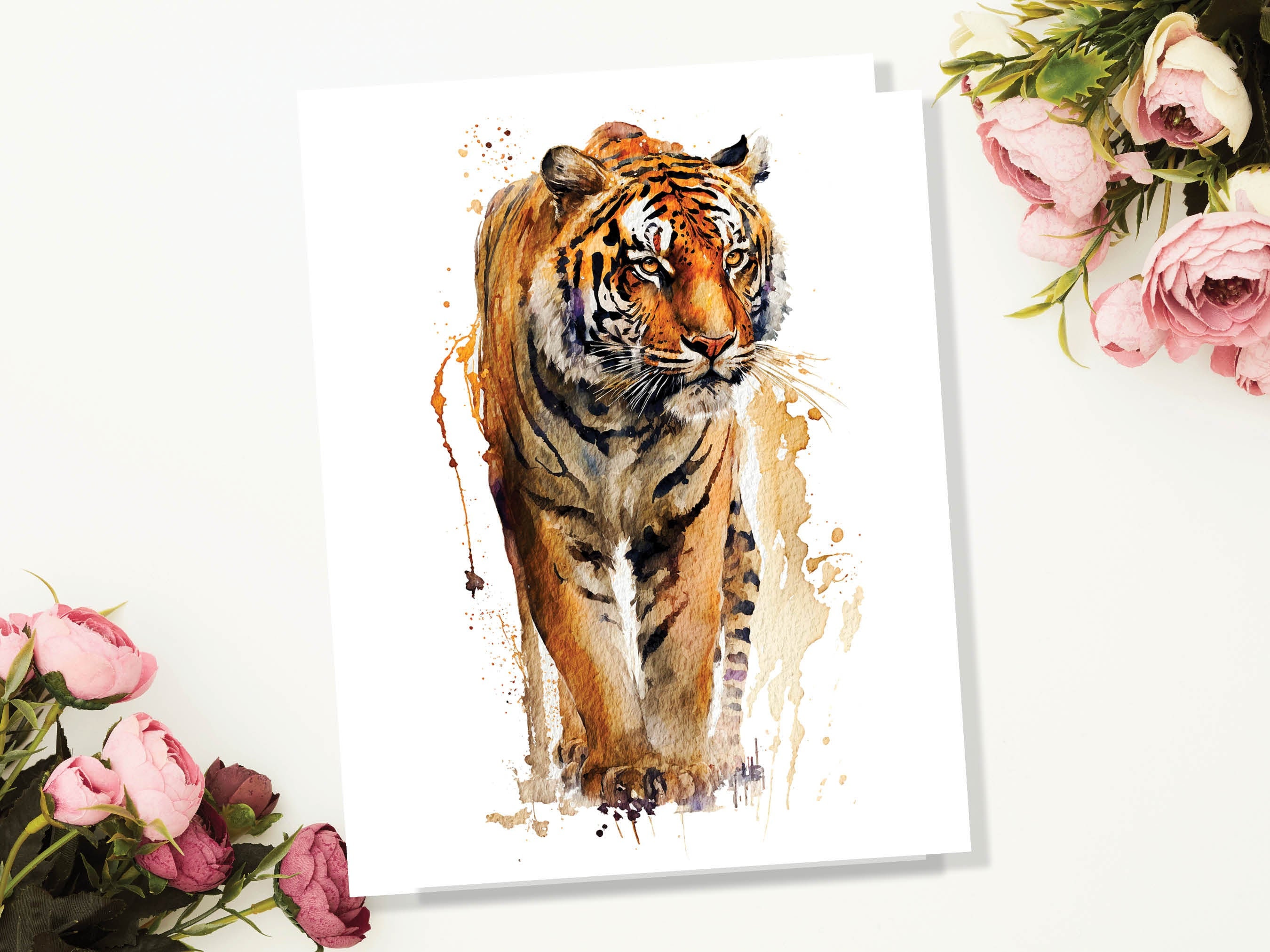 Tiger Birthday Card Big Cat Art Year Of The Tiger Wild Animal Thinking Of You Happy Birthday Watercolour Painting Greeting Cards Notelets - View 4