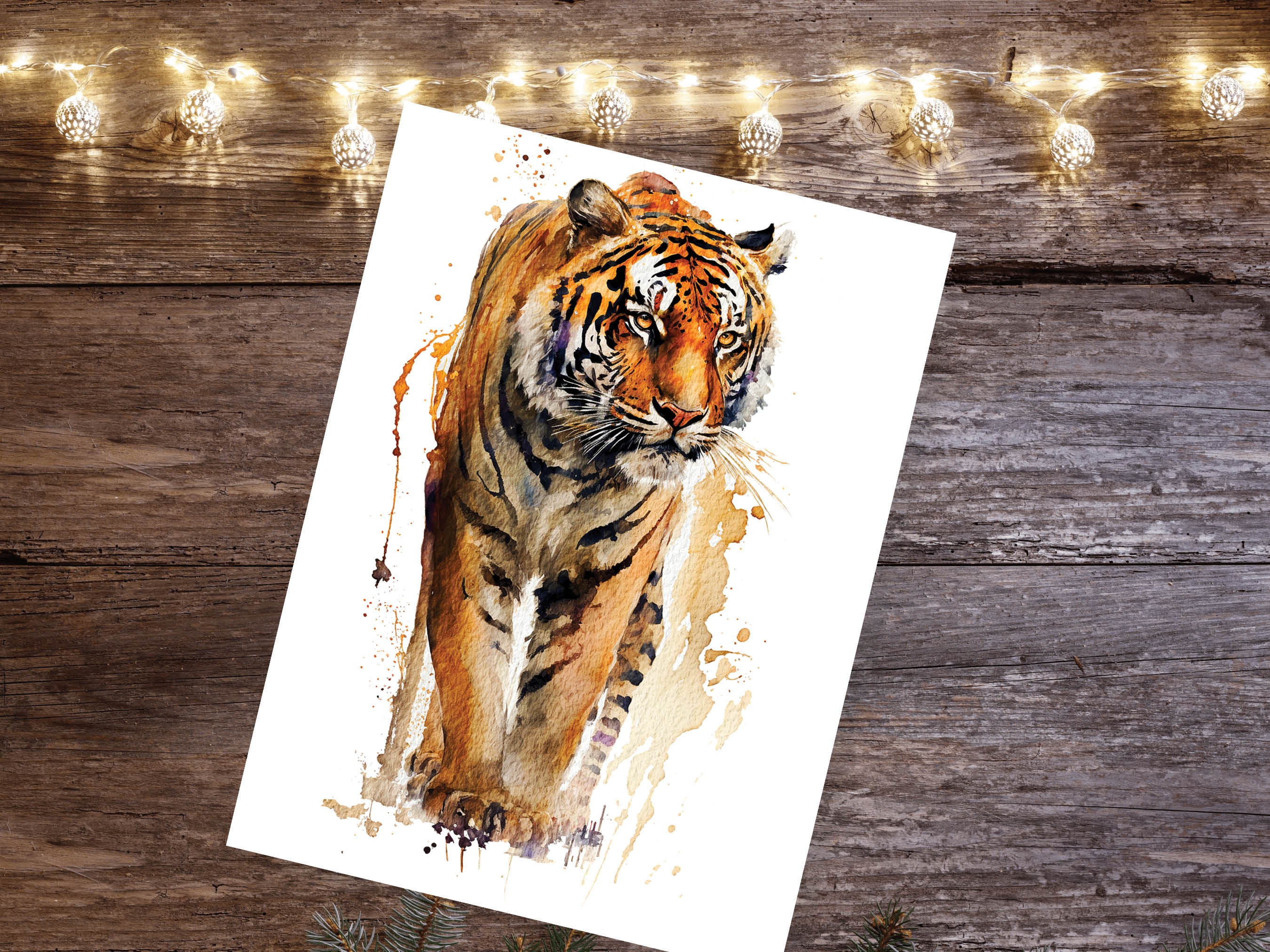 Tiger Birthday Card Big Cat Art Year Of The Tiger Wild Animal Thinking Of You Happy Birthday Watercolour Painting Greeting Cards Notelets - View 9