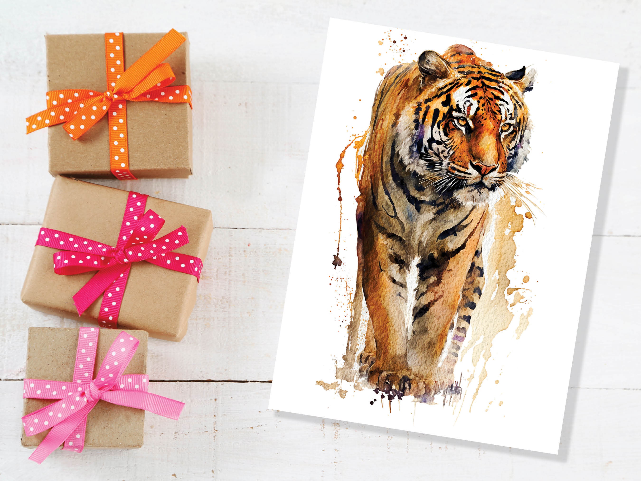 Tiger Birthday Card Big Cat Art Year Of The Tiger Wild Animal Thinking Of You Happy Birthday Watercolour Painting Greeting Cards Notelets - View 6