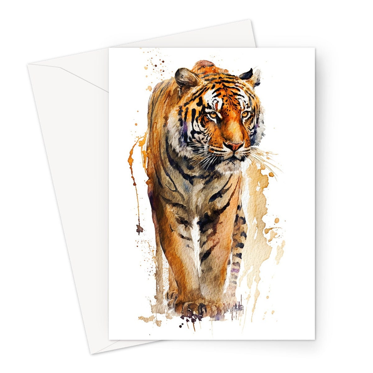 Tiger Birthday Card Big Cat Art Year Of The Tiger Wild Animal Thinking Of You Happy Birthday Watercolour Painting Greeting Cards Notelets - View 2