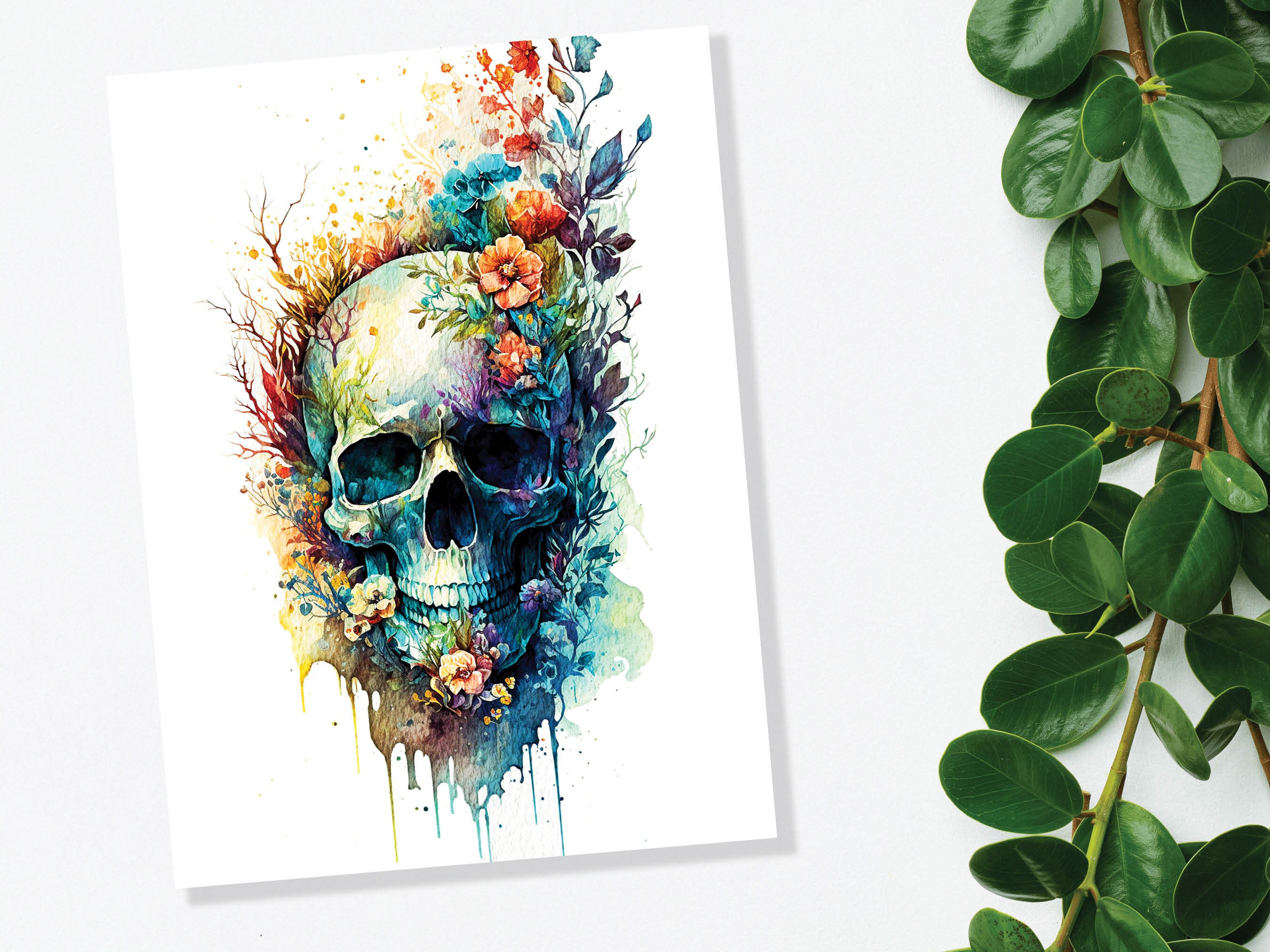 Skull with Flowers Card Gothic Birthday Cards Day of the Dead Goth Alternative Wedding Floral Watercolour Greetings Notelets Boho Chic BFF - View 10