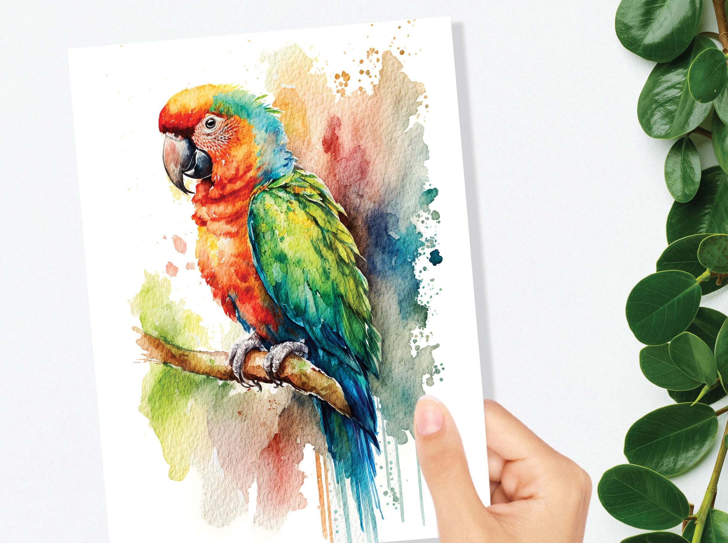 Tropical Parrot Card Colourful Watercolour Summer Exotic Macaw Bird Safe Travels New Adventure Leaving Good Luck Traveller Bon Voyage - View 10