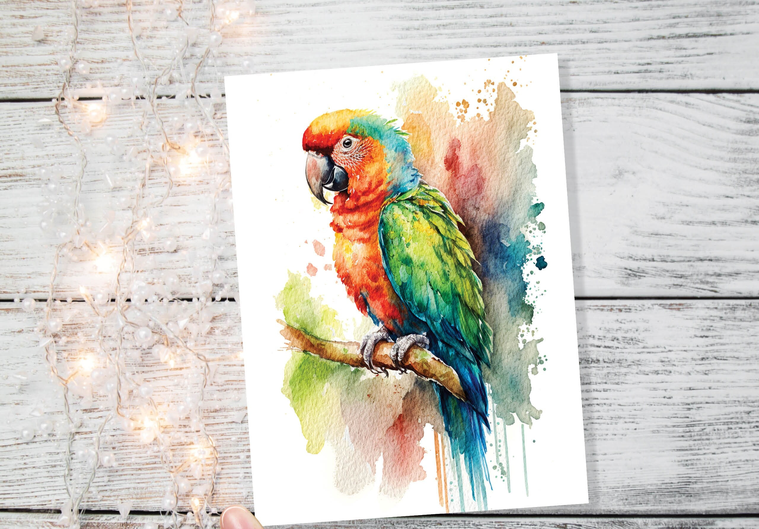 Tropical Parrot Card Colourful Watercolour Summer Exotic Macaw Bird Safe Travels New Adventure Leaving Good Luck Traveller Bon Voyage