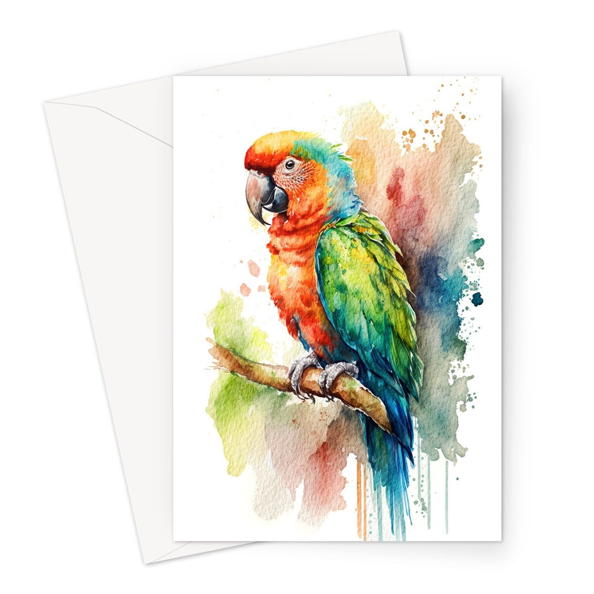 Tropical Parrot Card Colourful Watercolour Summer Exotic Macaw Bird Safe Travels New Adventure Leaving Good Luck Traveller Bon Voyage - View 2