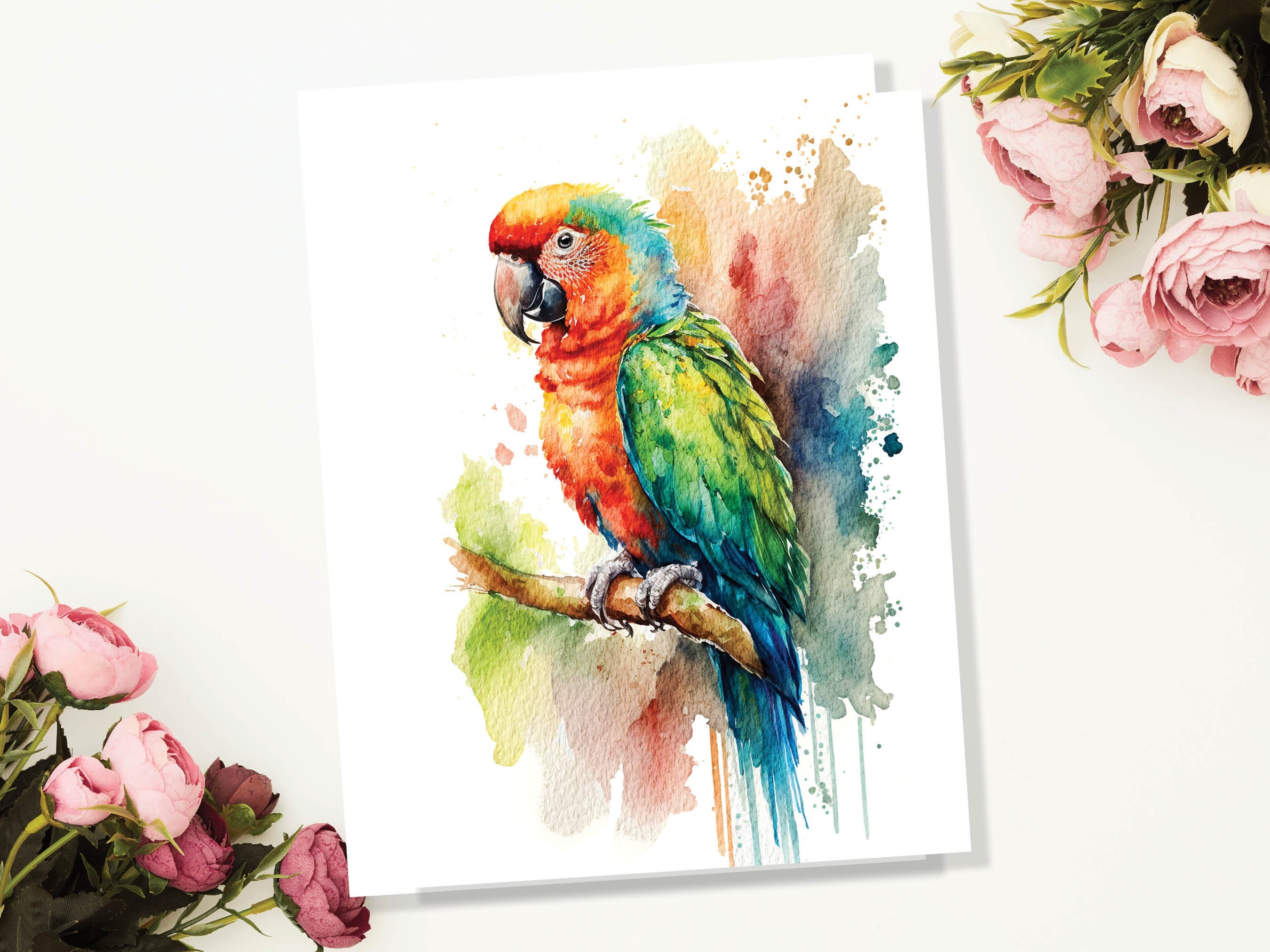 Tropical Parrot Card Colourful Watercolour Summer Exotic Macaw Bird Safe Travels New Adventure Leaving Good Luck Traveller Bon Voyage - View 4