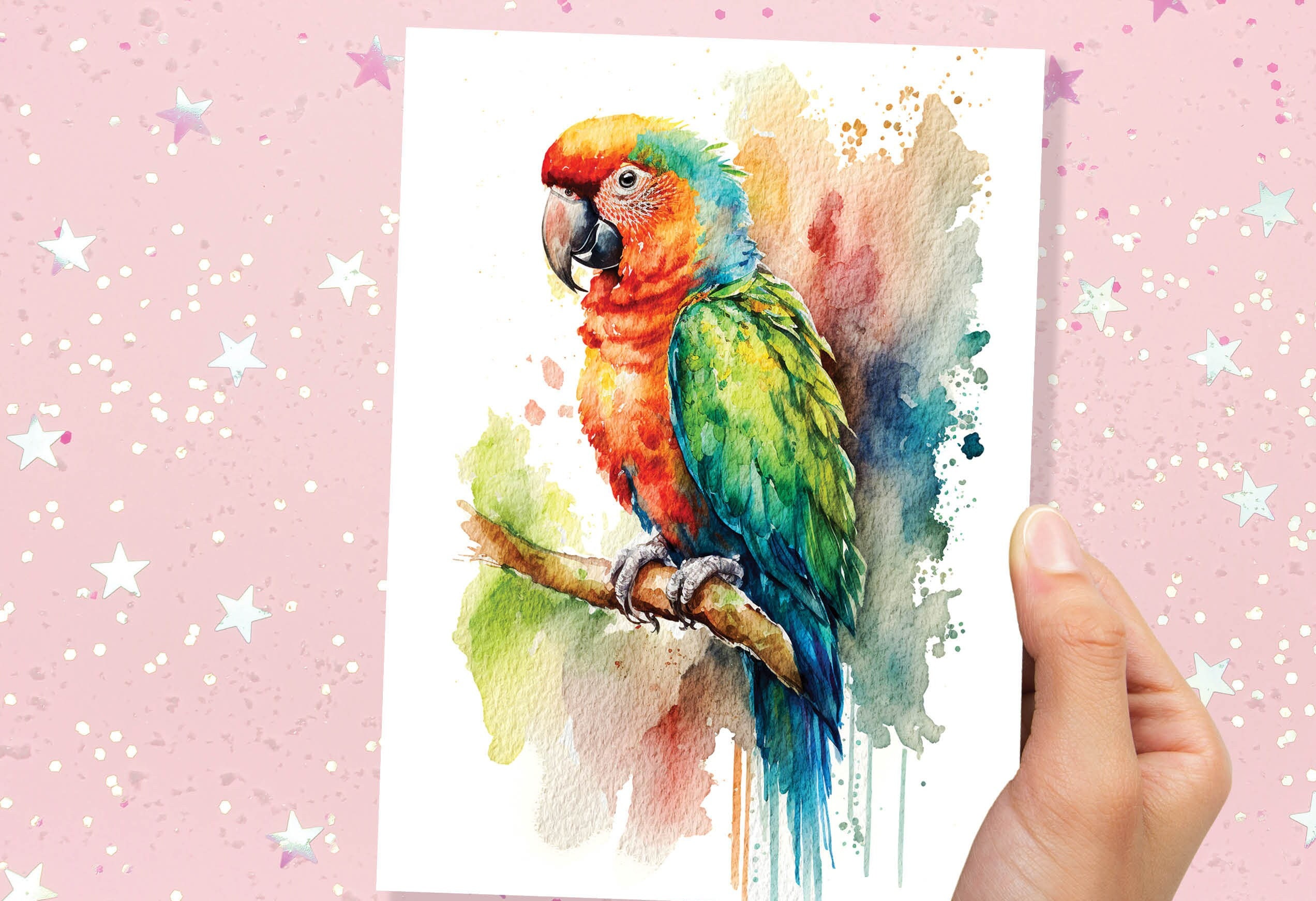 Tropical Parrot Card Colourful Watercolour Summer Exotic Macaw Bird Safe Travels New Adventure Leaving Good Luck Traveller Bon Voyage - View 5