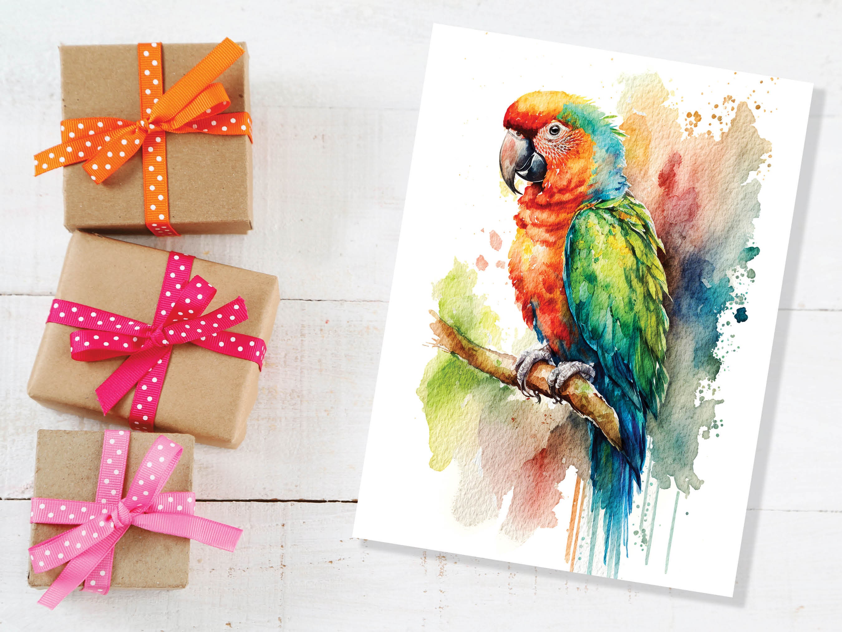 Tropical Parrot Card Colourful Watercolour Summer Exotic Macaw Bird Safe Travels New Adventure Leaving Good Luck Traveller Bon Voyage - View 6