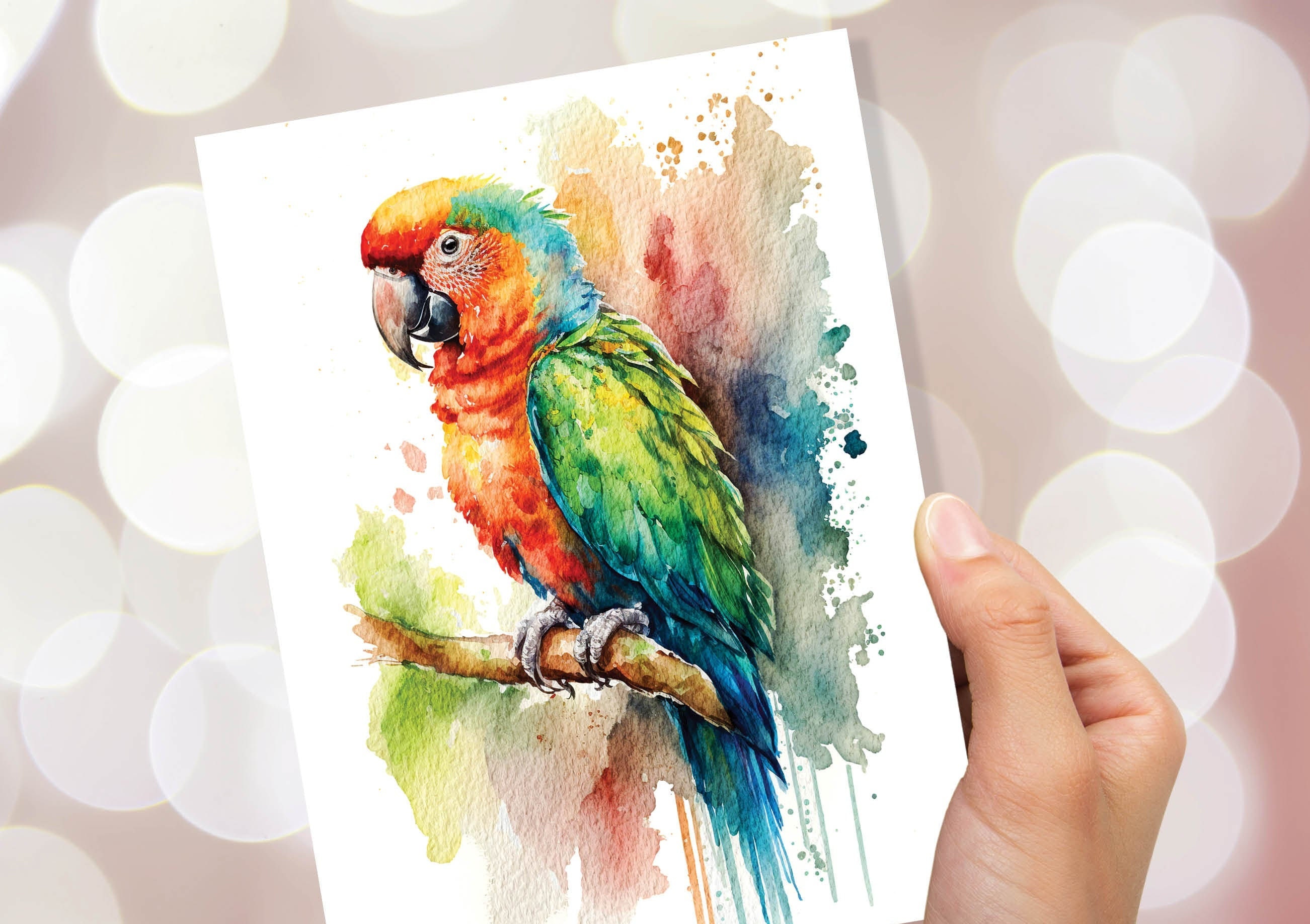 Tropical Parrot Card Colourful Watercolour Summer Exotic Macaw Bird Safe Travels New Adventure Leaving Good Luck Traveller Bon Voyage - View 8