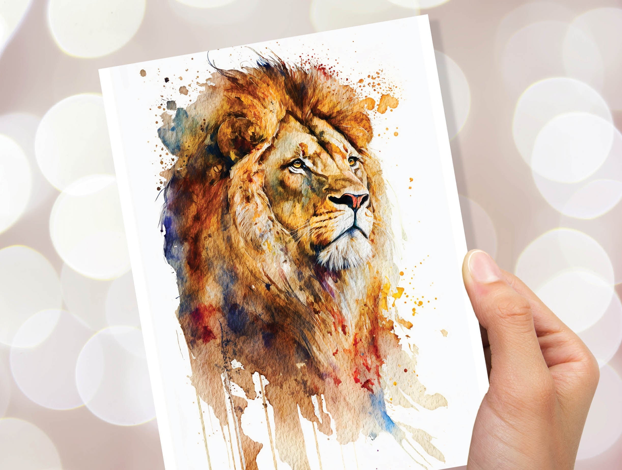 Lion Greetings Card August Birthday Watercolour Zodiac Leo Constellation Horoscope Star Sign Love Strength Encouragement Note Cards Notelets