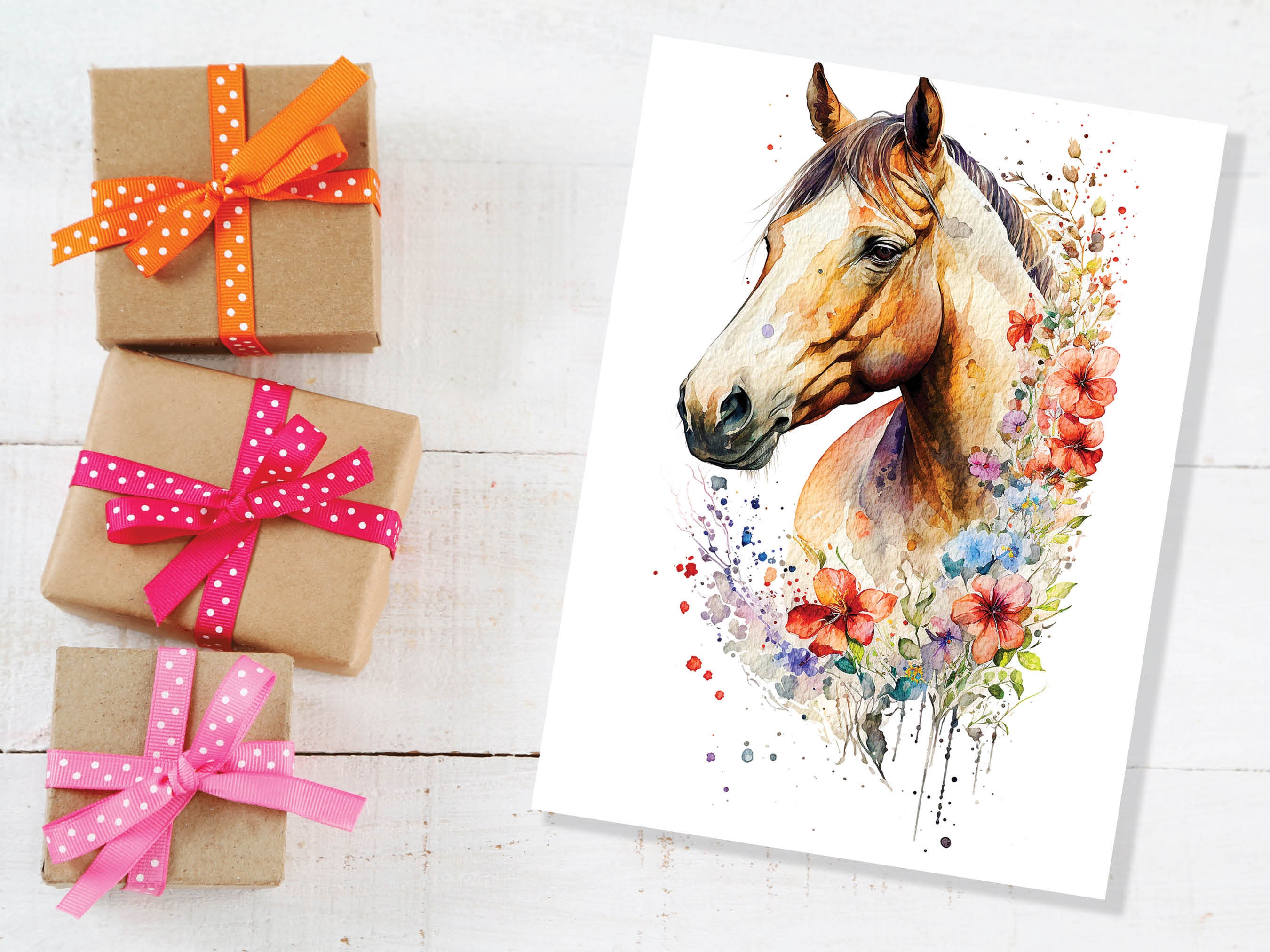 Horse With Flowers Card Watercolour Chestnut Floral Garland Equestrian Themed Brown Pony Horsey Lovers Greeting Cards for Friends & Family - View 6