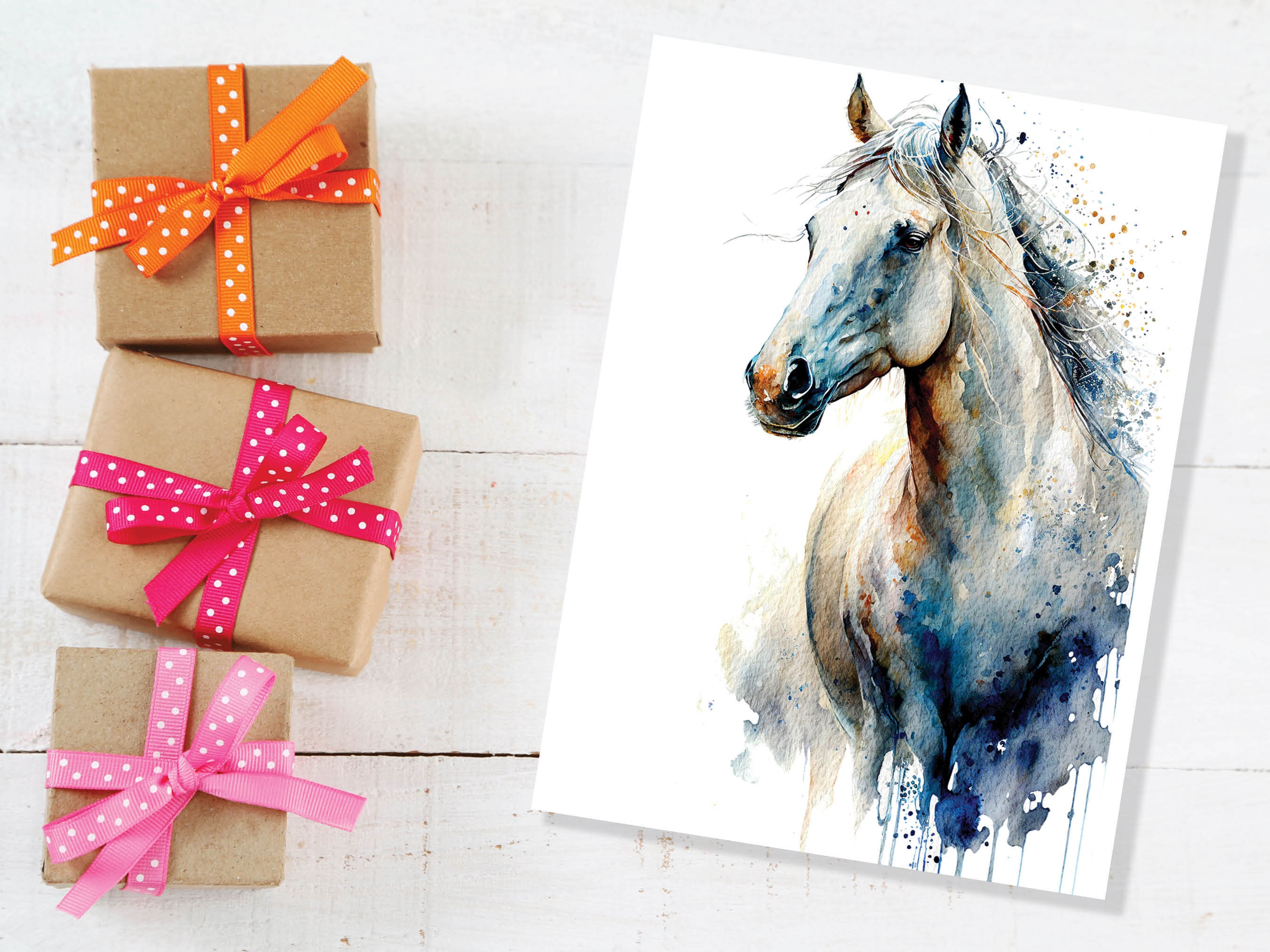 Watercolour White Horse Card Galloping Horsey Pony Equestrian Riding Racing Pet Loss Sympathy Birthday Greeting Cards for Family & Friends - View 2