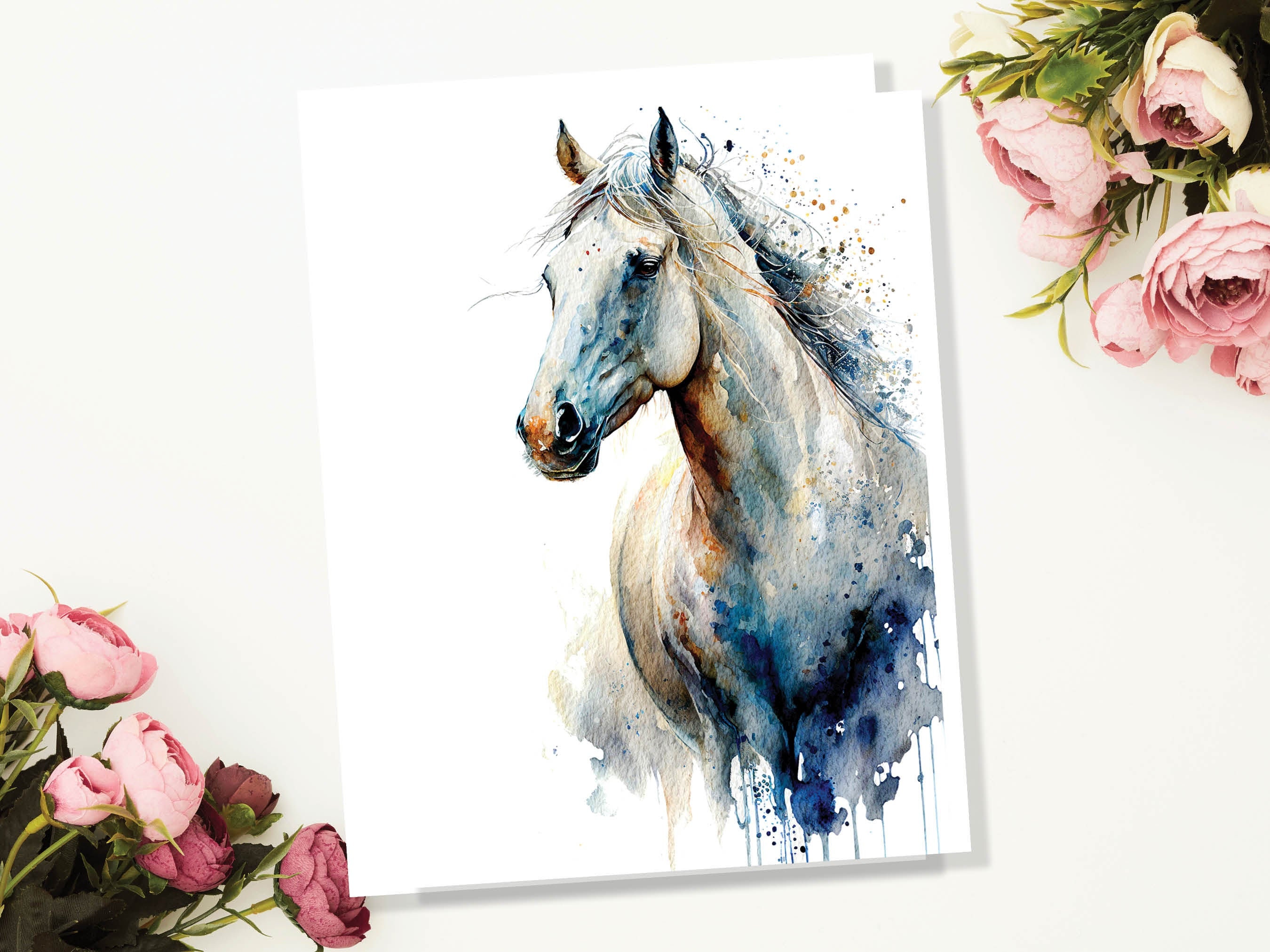 Watercolour White Horse Card Galloping Horsey Pony Equestrian Riding Racing Pet Loss Sympathy Birthday Greeting Cards for Family & Friends - View 3