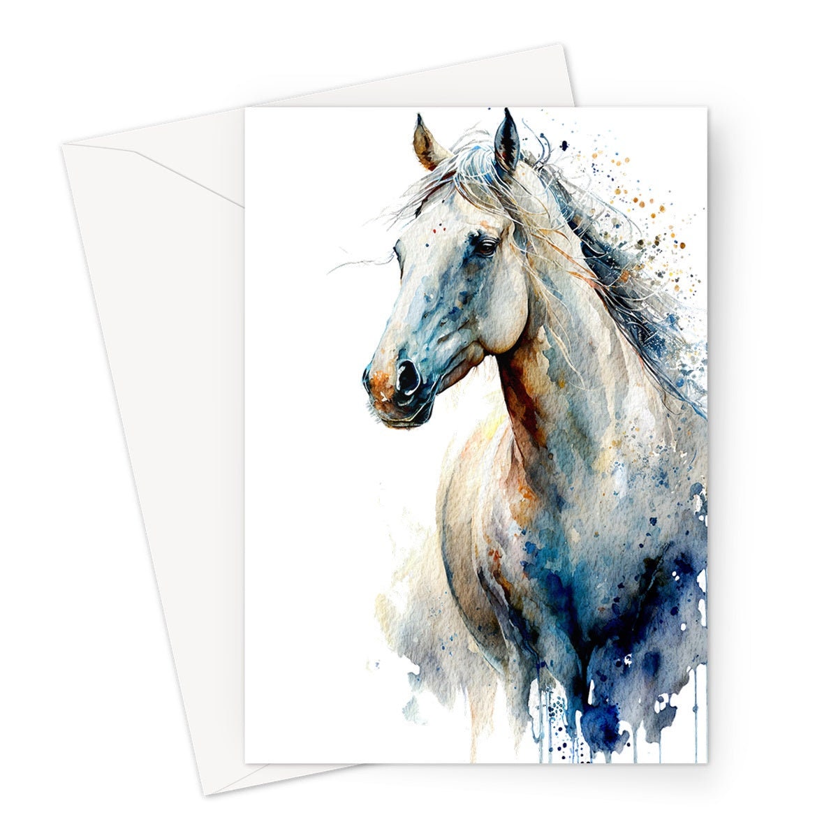 Watercolour White Horse Card Galloping Horsey Pony Equestrian Riding Racing Pet Loss Sympathy Birthday Greeting Cards for Family & Friends - View 4