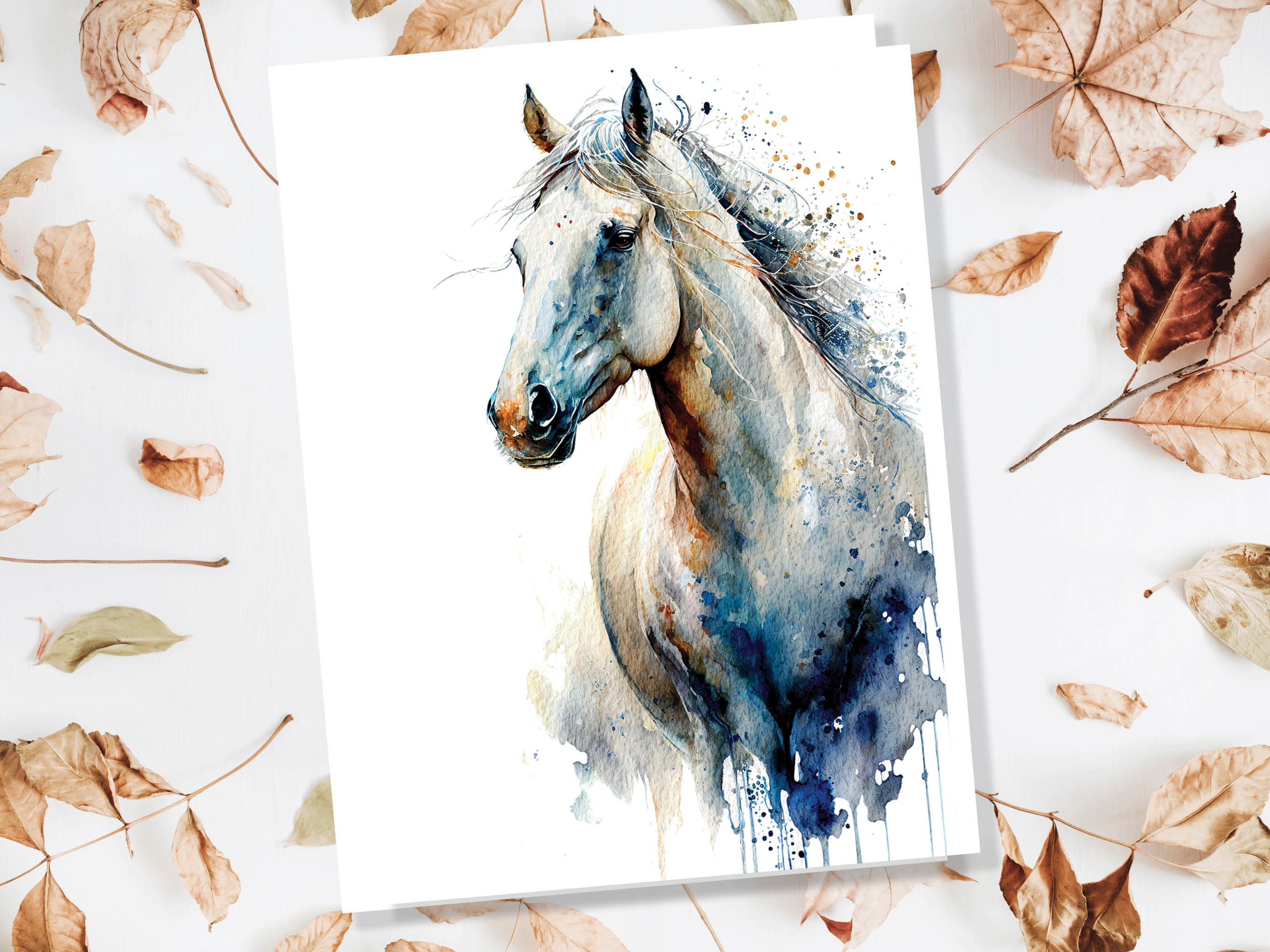 Watercolour White Horse Card Galloping Horsey Pony Equestrian Riding Racing Pet Loss Sympathy Birthday Greeting Cards for Family & Friends - View 6