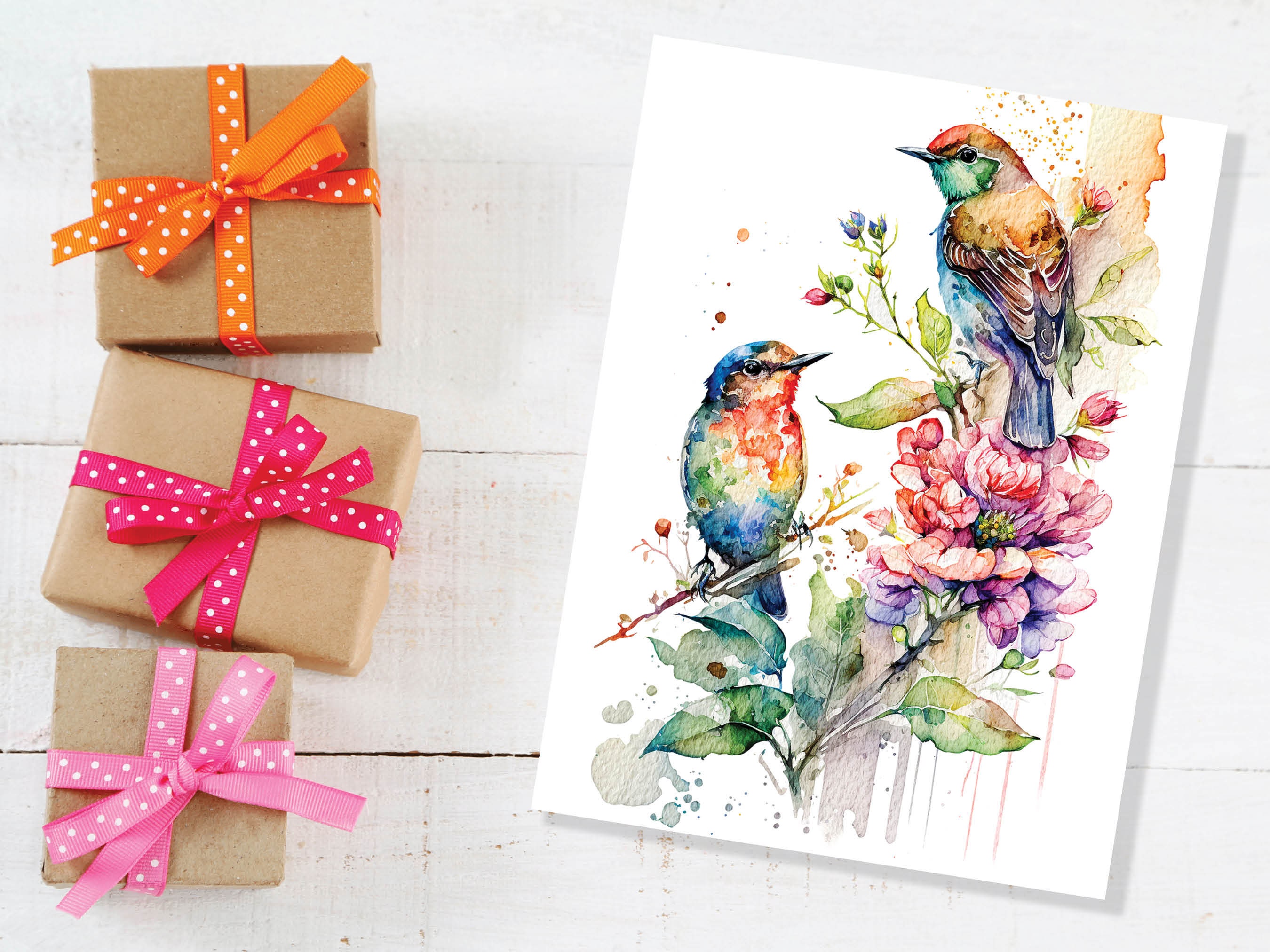 Sparrows Card Watercolour Birds and Flowers Nature Bird Lovers Floral Unique British Spring Springtime Blossom Thinking of You Cards Notelet - View 4