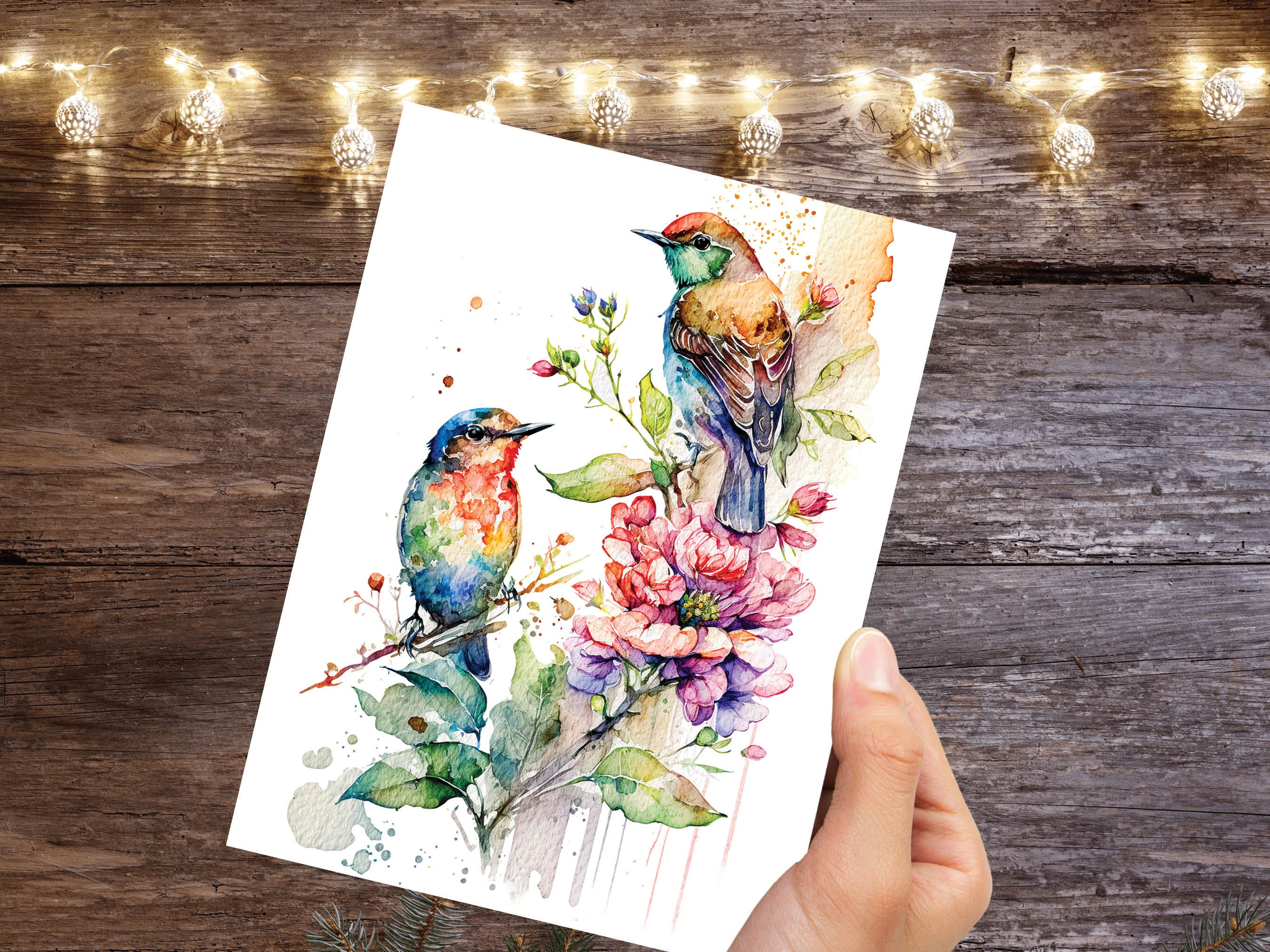 Sparrows Card Watercolour Birds and Flowers Nature Bird Lovers Floral Unique British Spring Springtime Blossom Thinking of You Cards Notelet - View 6