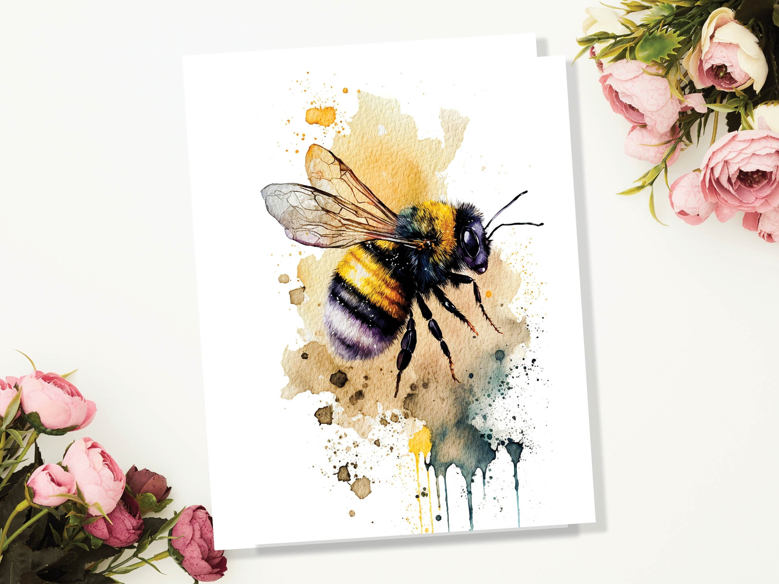 Happy Summer Card Bee Lover Note Cards Honey Bee Keeper Beekeeping Bumblebee Thank You Notelets Bumble Nature Wildlife Watercolour Greetings