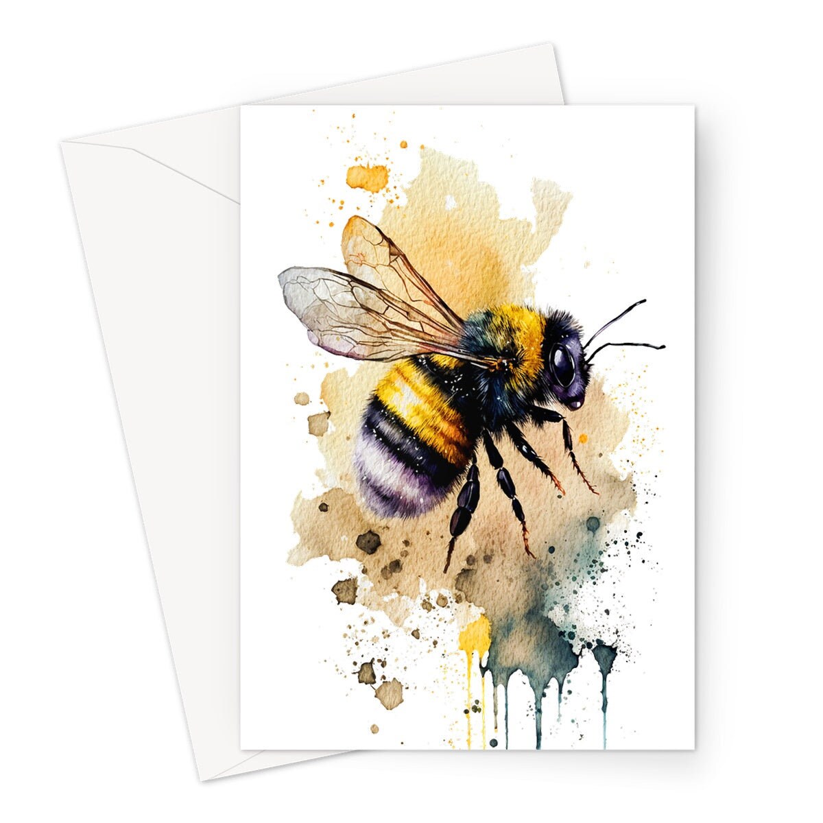 Happy Summer Card Bee Lover Note Cards Honey Bee Keeper Beekeeping Bumblebee Thank You Notelets Bumble Nature Wildlife Watercolour Greetings - View 2