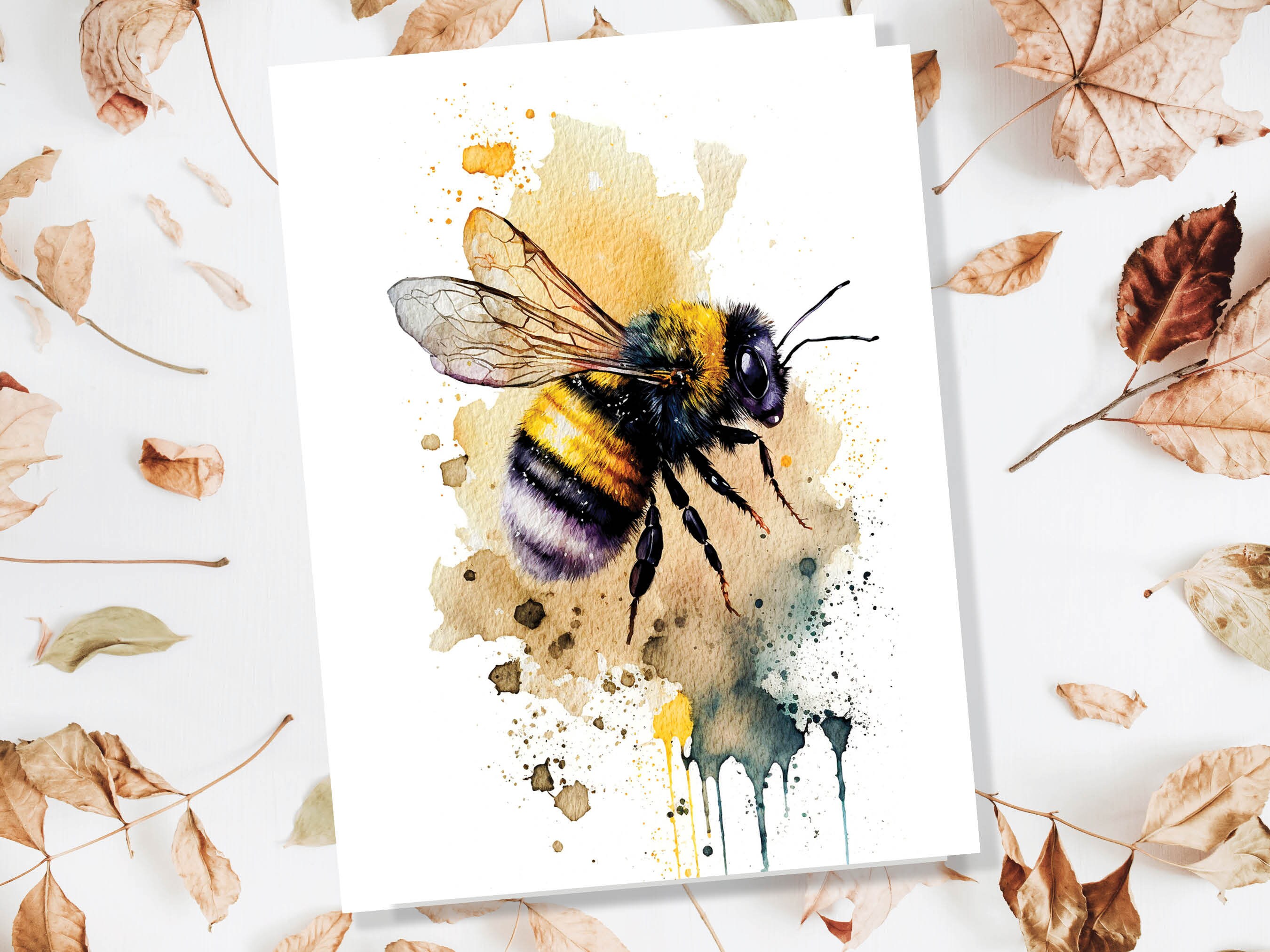 Happy Summer Card Bee Lover Note Cards Honey Bee Keeper Beekeeping Bumblebee Thank You Notelets Bumble Nature Wildlife Watercolour Greetings - View 4