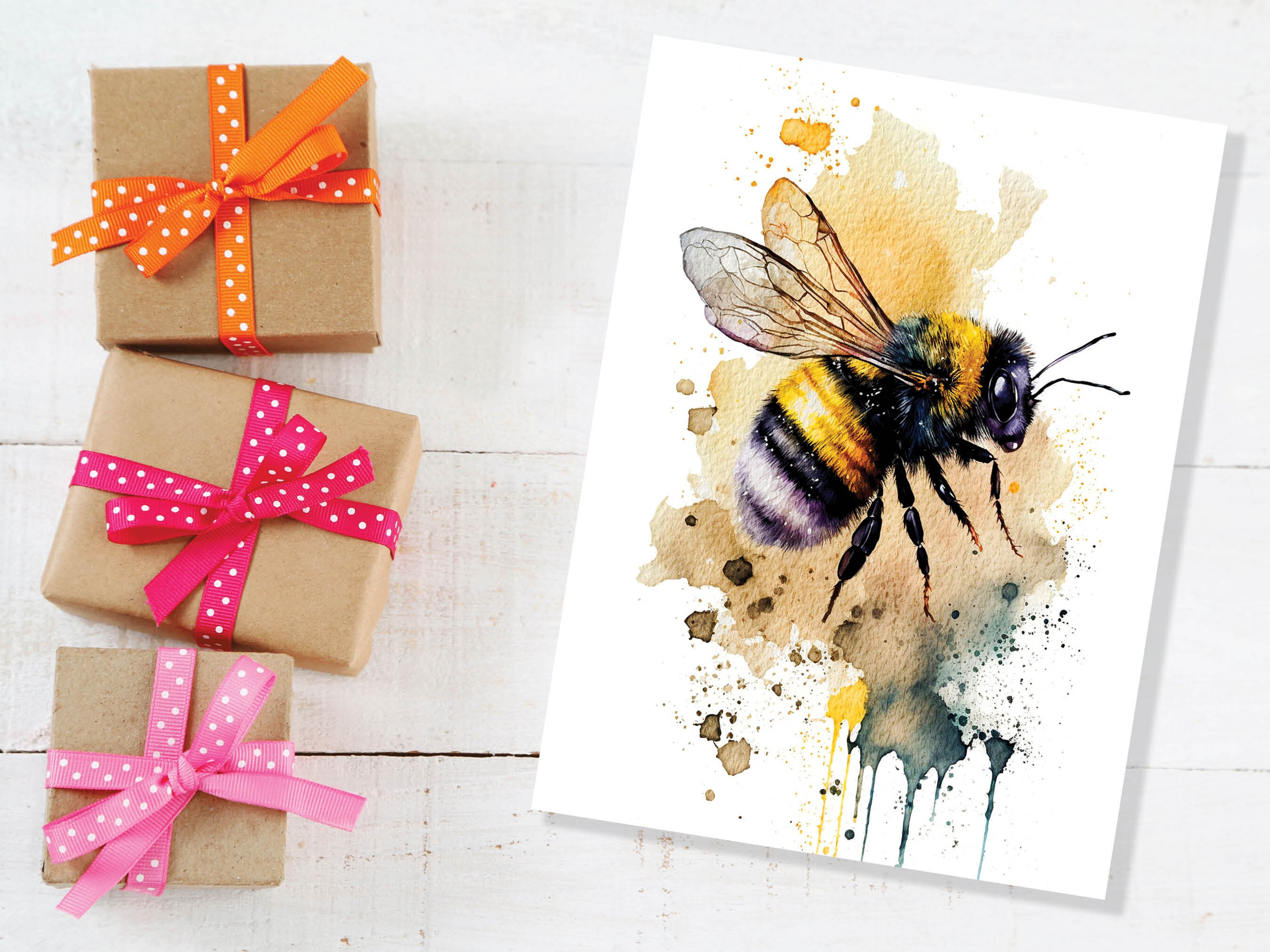 Happy Summer Card Bee Lover Note Cards Honey Bee Keeper Beekeeping Bumblebee Thank You Notelets Bumble Nature Wildlife Watercolour Greetings - View 5